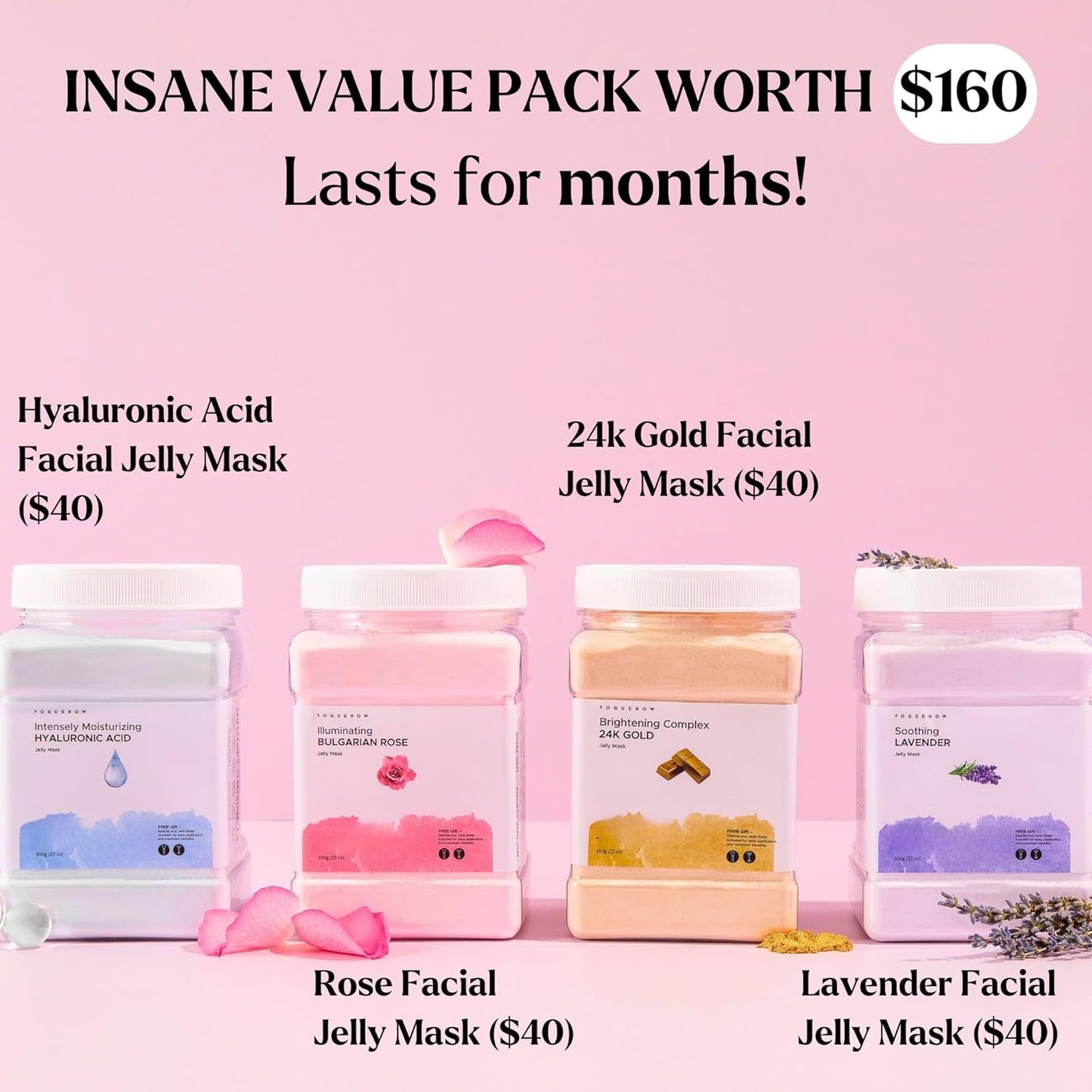 Bulgarian Rose Hydrating Jelly Face Mask - Brightening & Nourishing with Free Jade Roller | 23 Oz Professional Vajacial Mask