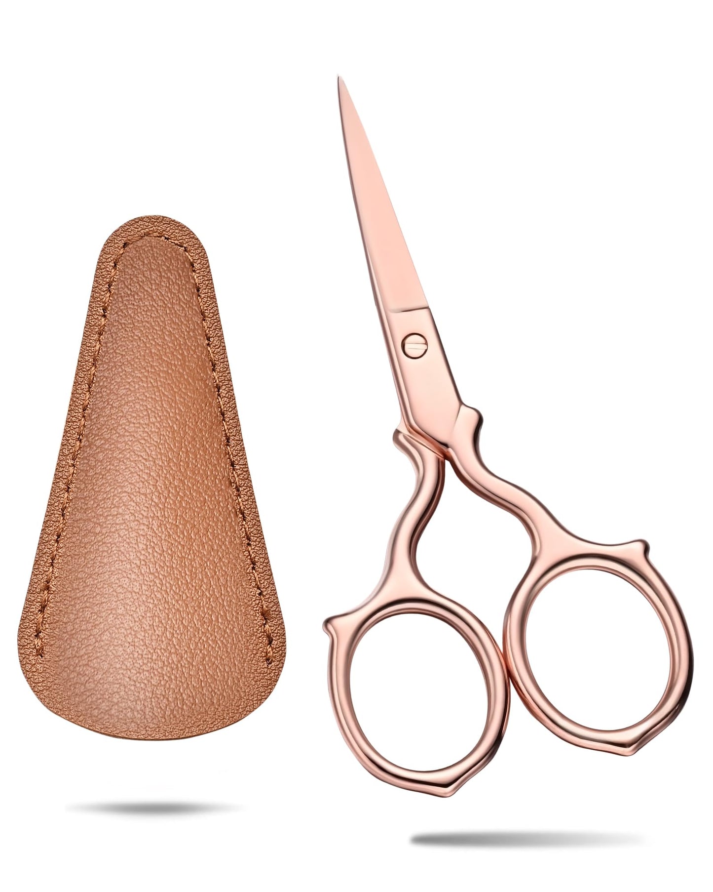 ULG Multi-Purpose Eyebrow Scissors Small Precision Grooming Kit for Women & Men – 3.7” Stainless Steel Beauty Scissors for Eyebrow, Eyelash, Nose Hair, Beard, Mustache with a PU Pouch, Rose Gold