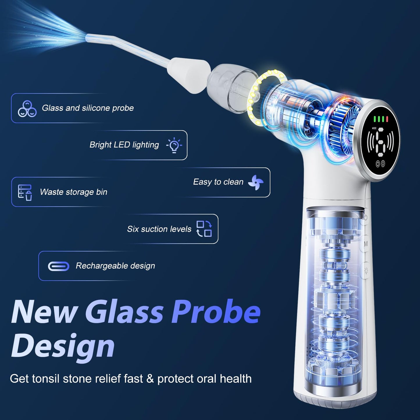 Upgraded Tonsil Stone Remover Tool with Silicone & Glass Probes, 11 in 1 Rechargeable Electronic Tonsil Stone Vacuum with Built-in LED Light, Fight Bad Breath Instant Suction