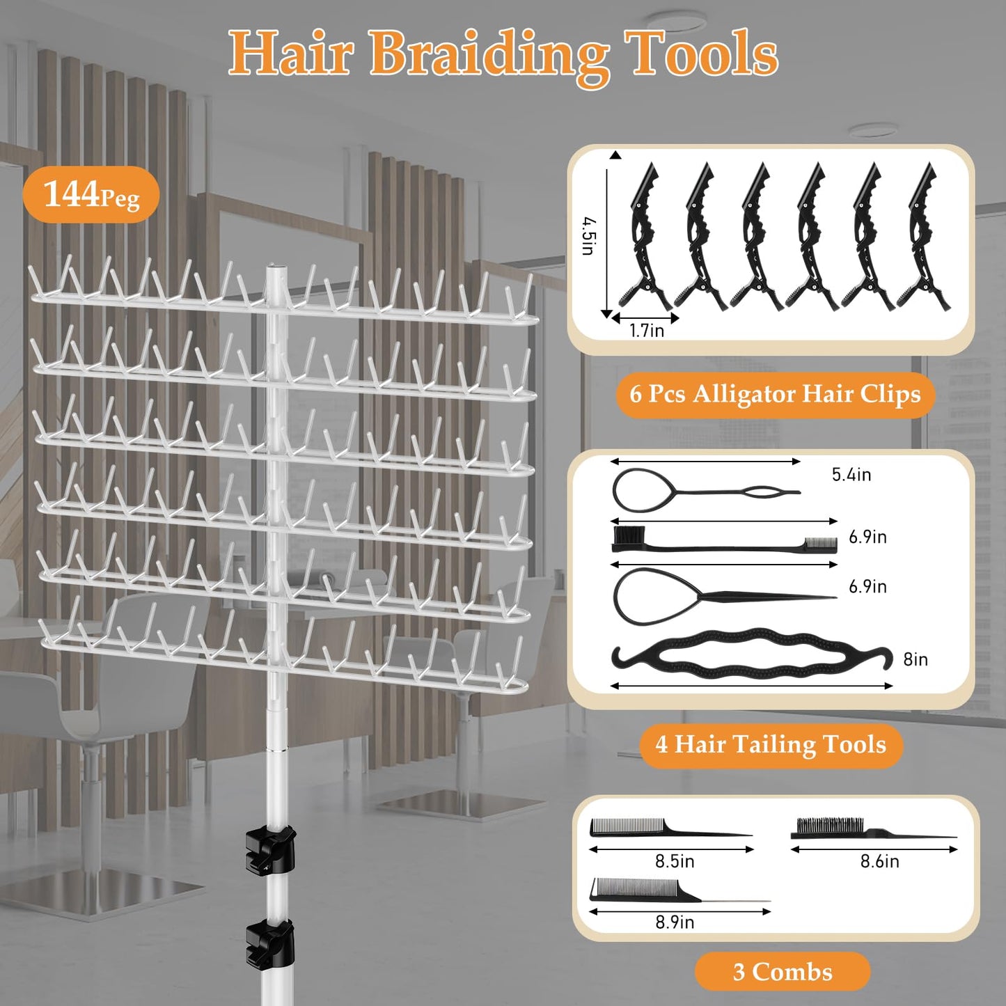 OFUSUY 144 Pegs Braiding Hair Rack, Height Adjustable Braiding Hairstand, 2-sides Hair Rack for Braiding Hair Braiding Rack Stand for hair with Stylist Hair Braiding Tools