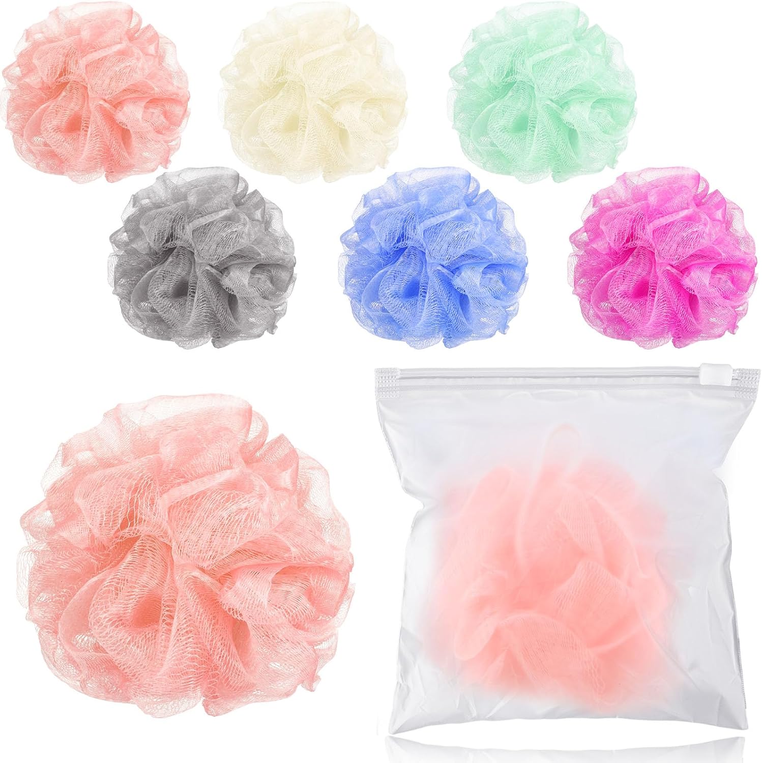 Travel Size Loofah Set - 12 Individually Wrapped Mini Bath Sponges with Case (Black, 25g)
