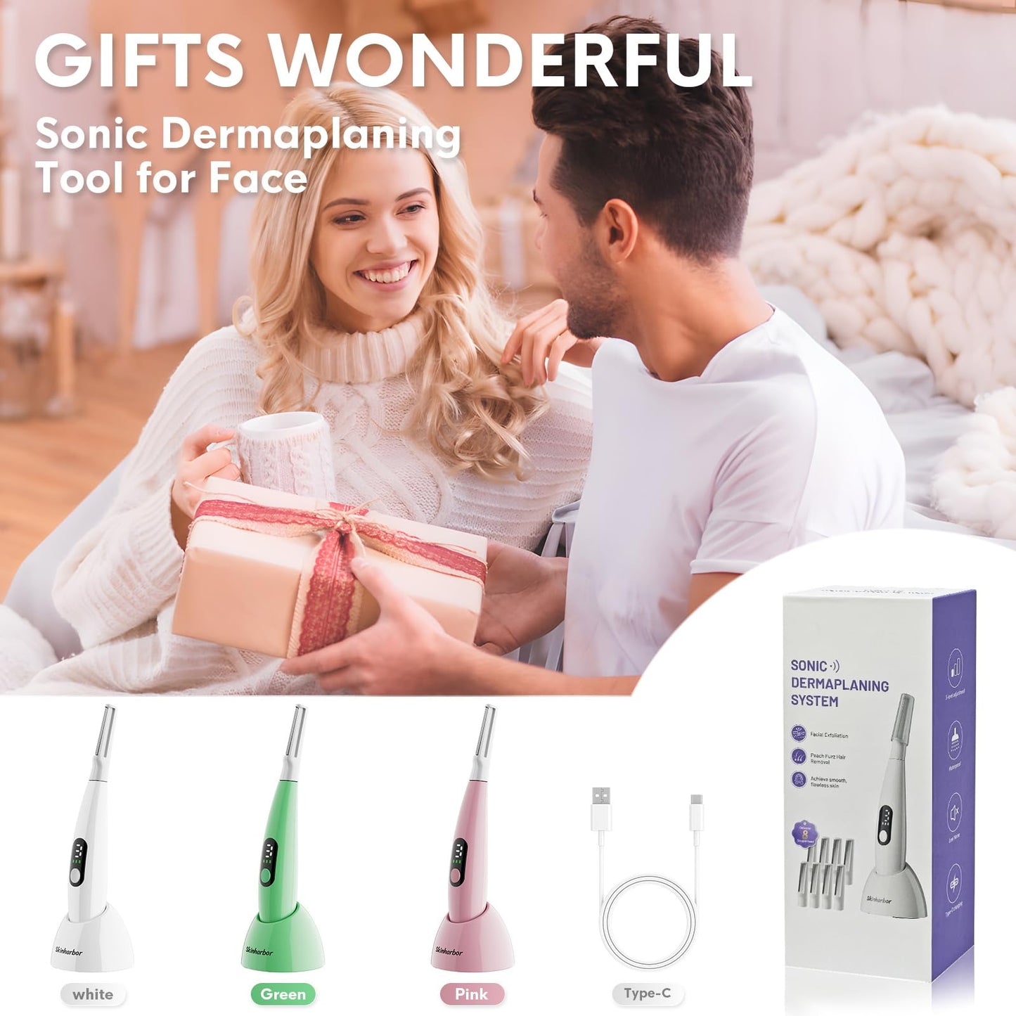 Sonic Smooth Dermaplane Razor for Women Face,Women’S Facial Exfoliation & Peach Fuzz Hair Removal System,Anti-Aging–3 Speeds–8 Dermaplaning Blades–Rechargeable,Sonicsmooth Sonic Dermaplaning Tool