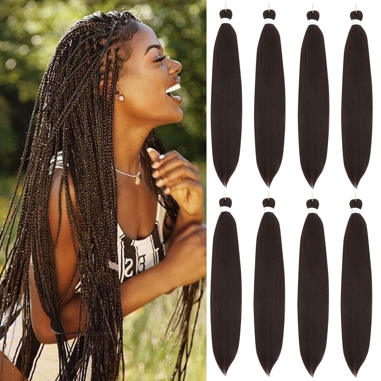 24-Inch Pre-Stretched Braiding Hair - 8 Packs Soft Yaki Texture for Crochet & Twists