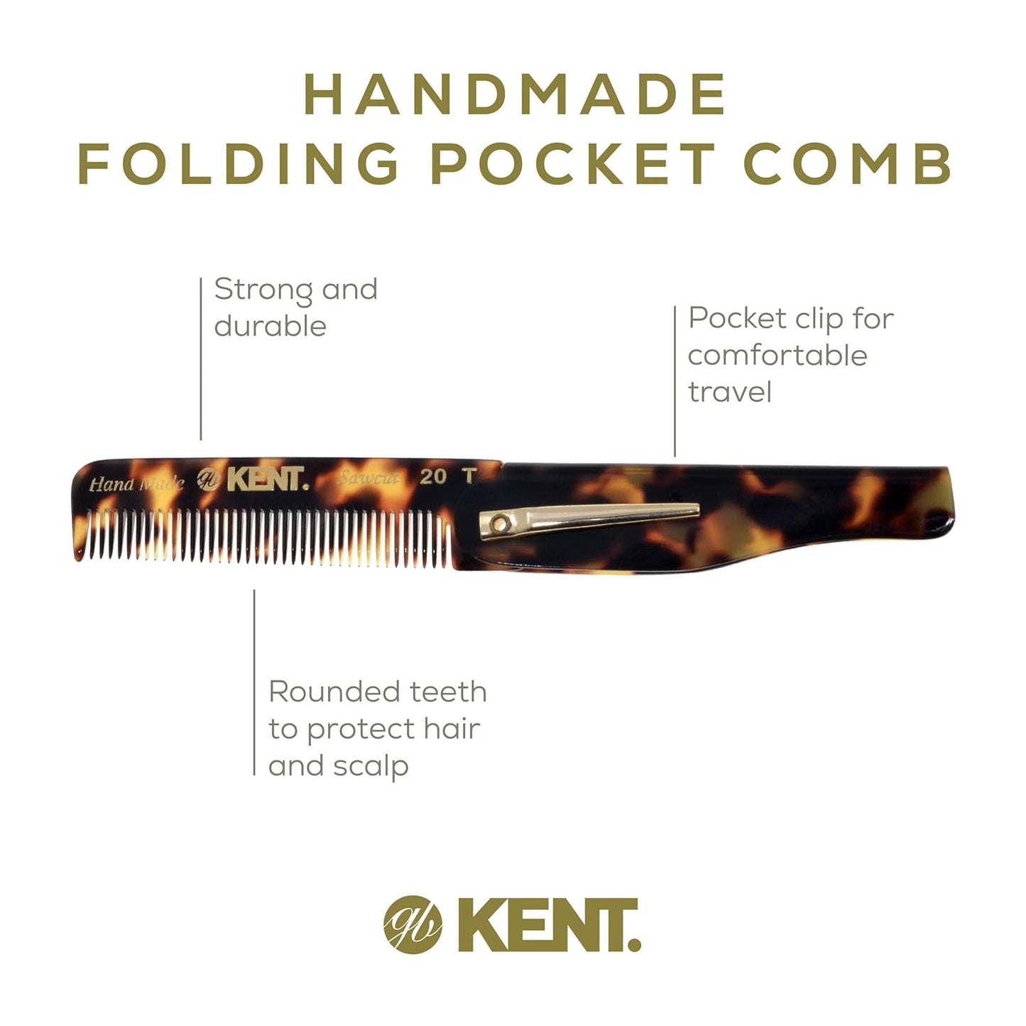 Kent Set Men's Hair Combs - 81T X-Small & 20T Folding Fine Tooth Grooming Kit for Hair, Beard & Mustache - Handmade in England