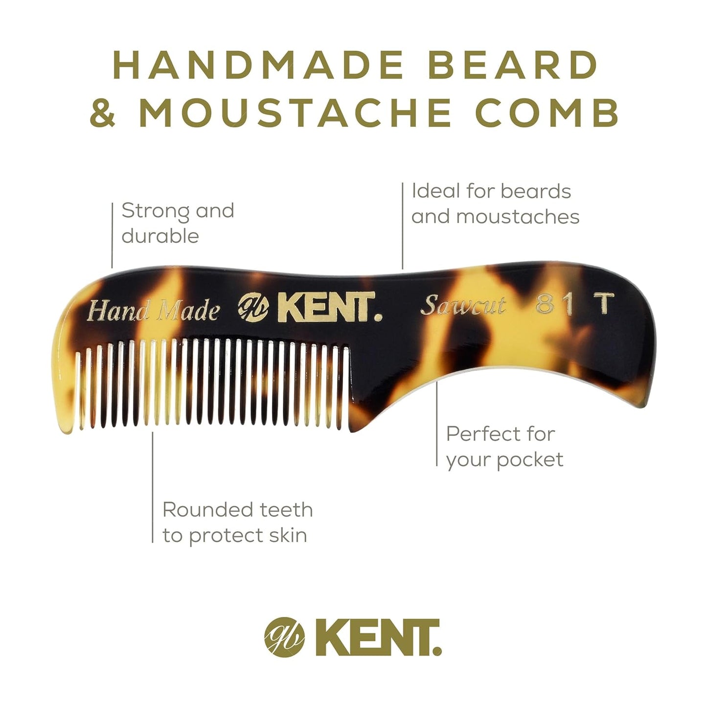 Kent Set Men's Hair Combs - 81T X-Small & 20T Folding Fine Tooth Grooming Kit for Hair, Beard & Mustache - Handmade in England