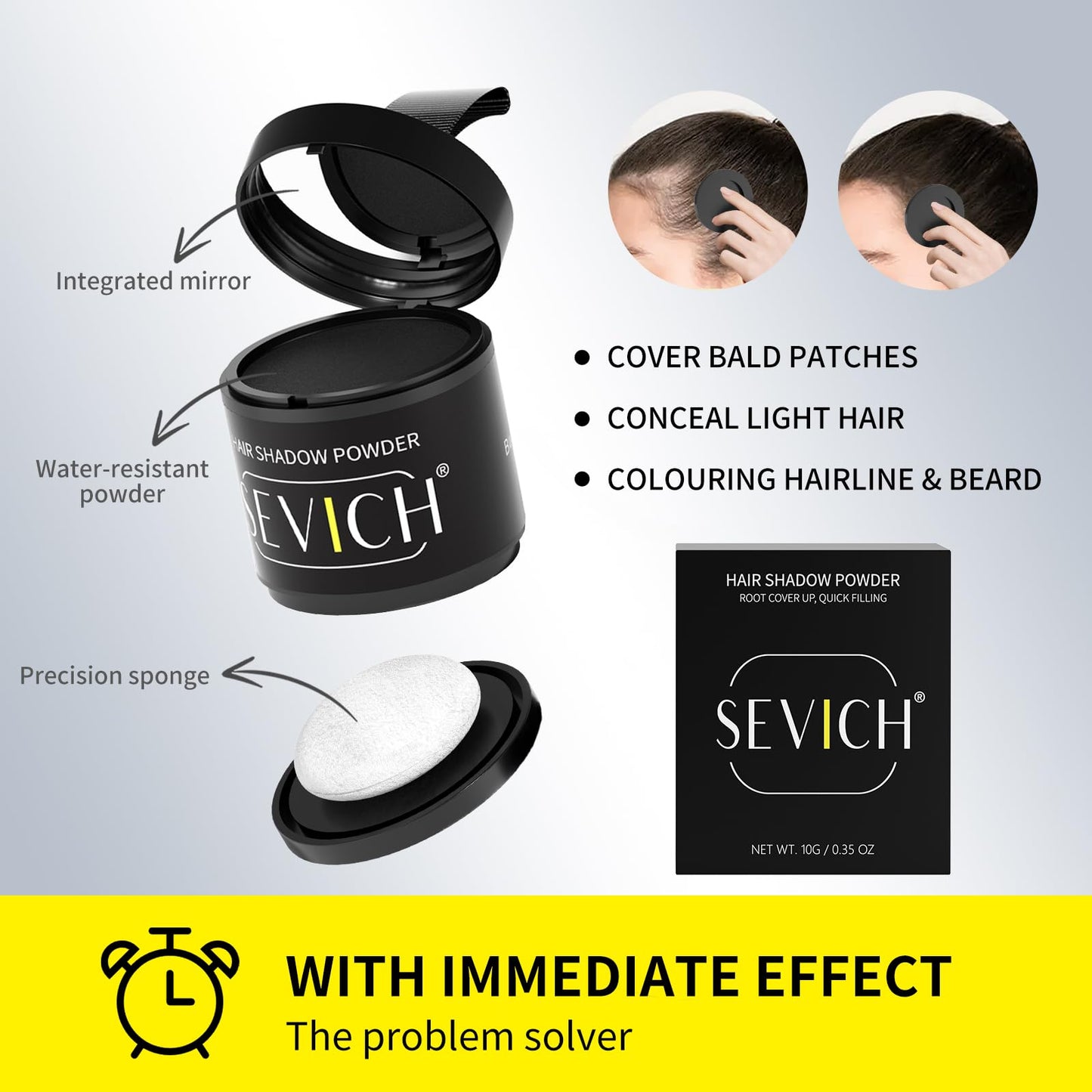 Sevich Hairline Powder 10g Large Capacity - Instantly Conceals Hair Loss, Root Touch up, Shadow Toppers for Women & Men Thinning Gray Hair - 48H Makeup Lasting, 1 Box = 2.5 Boxes, Dark Brown