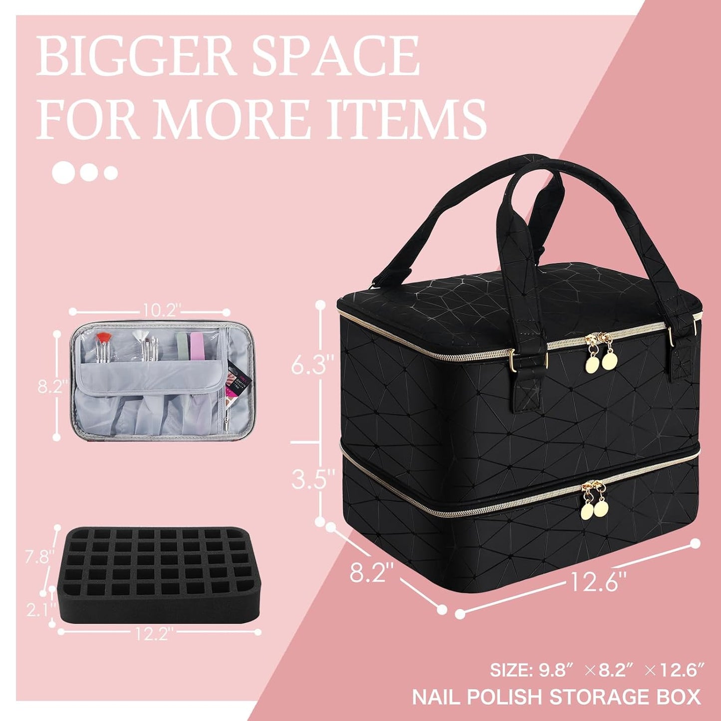 Nail Polish Organizer Bag with Travel Case for 30+ Bottles & Nail Lamp - Purple