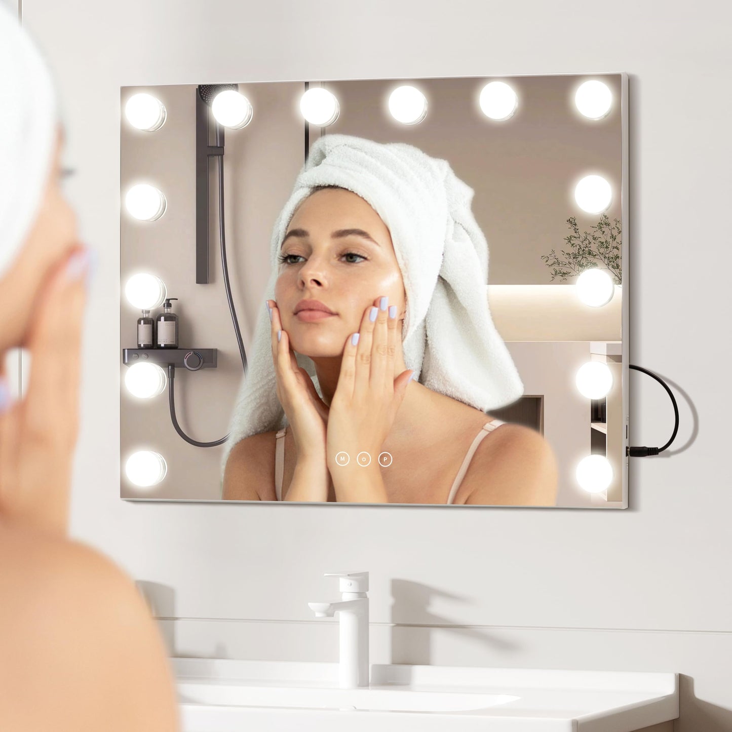 NUSVAN Vanity Mirror with Lights Lighted Makeup Mirror with Dimmable LED Bulbs,3 Color Lighting Modes,USB Charging Port Touch Control,Sturdy Metal Frame Design,White (50x40cm, 4.70)