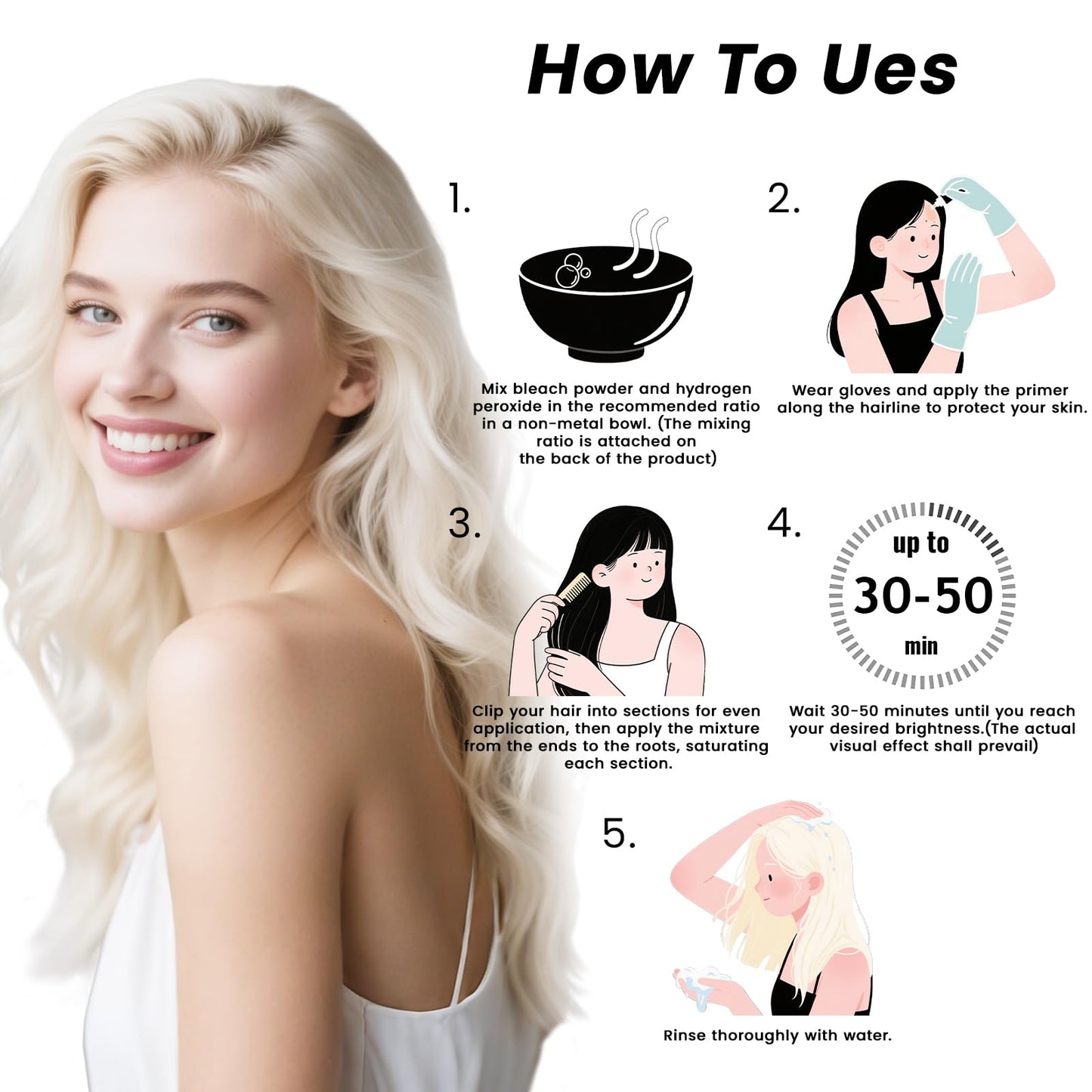 Hair Bleach, Professional Grade Bleach for Hair, Mild Bleach Powder Quickly Remove Hair Color for Hair Highlights & Lightening-A (45g /1.5 oz)