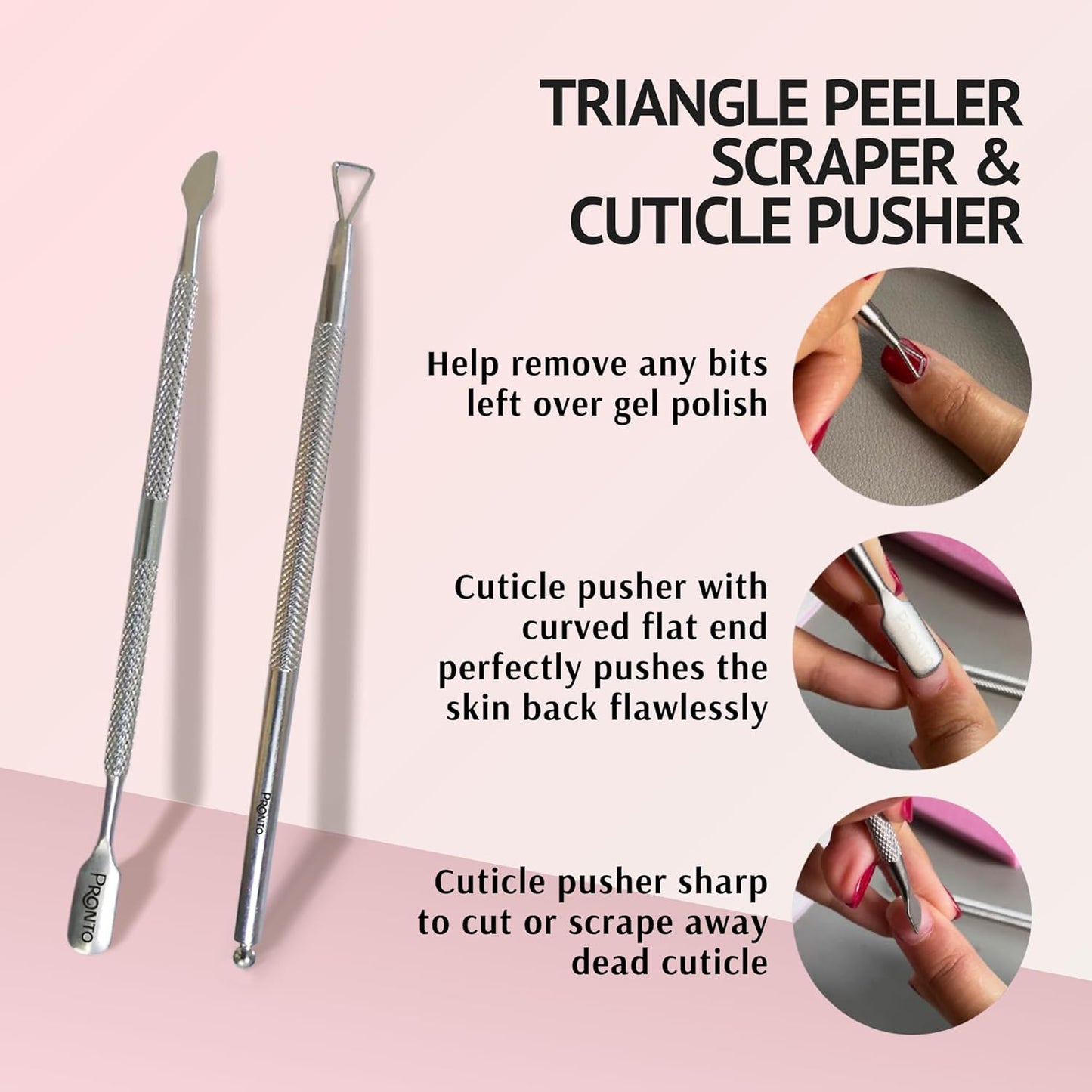 Pronto Pure Acetone 16 oz Nail Polish Remover - Complete Acrylic Nail Kit with Cuticle Pusher, Nail File & Buffer for Gel & Dip Powder Removal