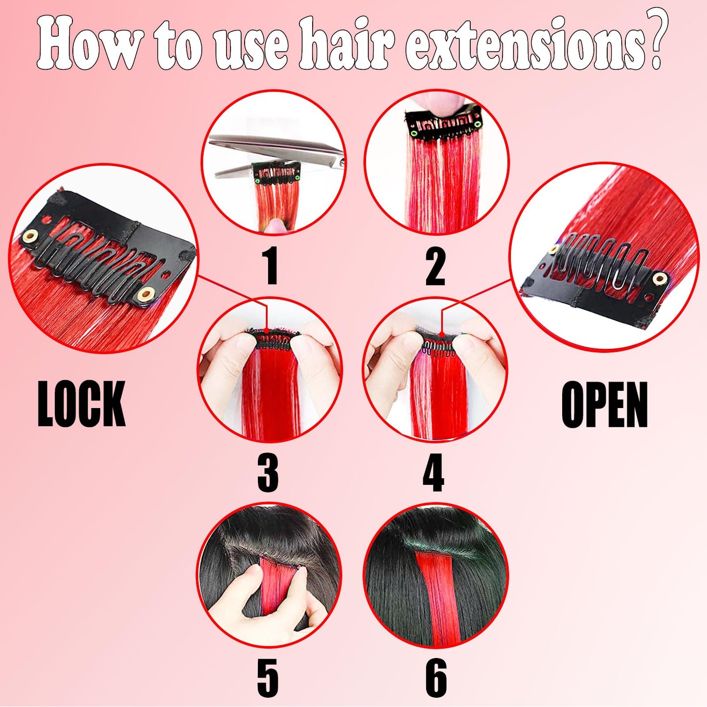 Olldag 12 PCS Red Hair Extensions Clip in, 22 Inch Colored Hair Extensions Party Highlights Long Straight Synthetic Hairpieces for Women Kids Girls Cosplay