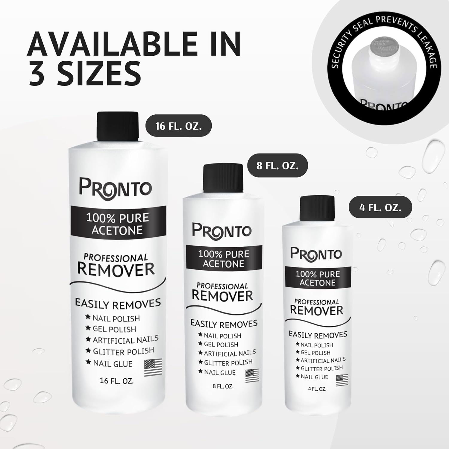 Pronto Pure Acetone 16 oz Nail Polish Remover - Complete Acrylic Nail Kit with Cuticle Pusher, Nail File & Buffer for Gel & Dip Powder Removal