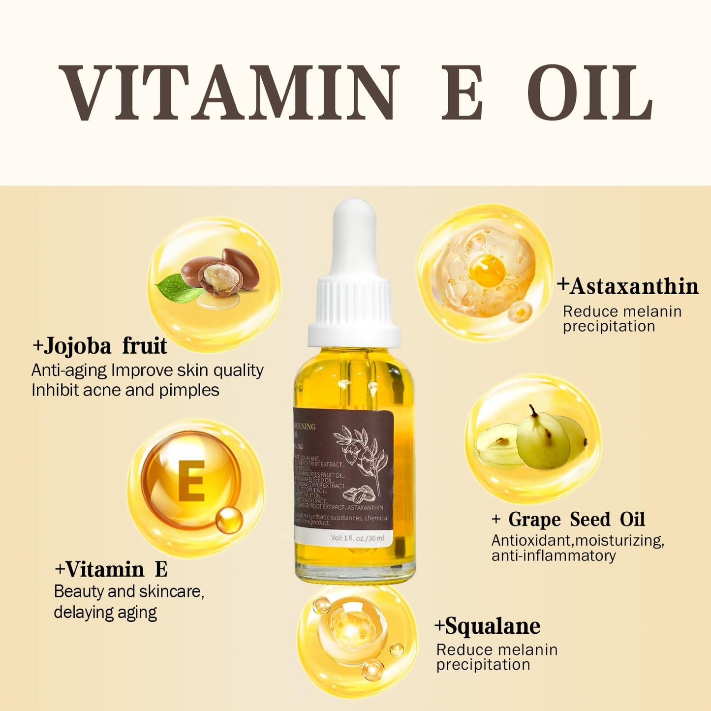 Vitamin E Oil 80,000 IU with Bakuchiol for Wrinkles & Scars - 30ml Natural Skin Moisturizer