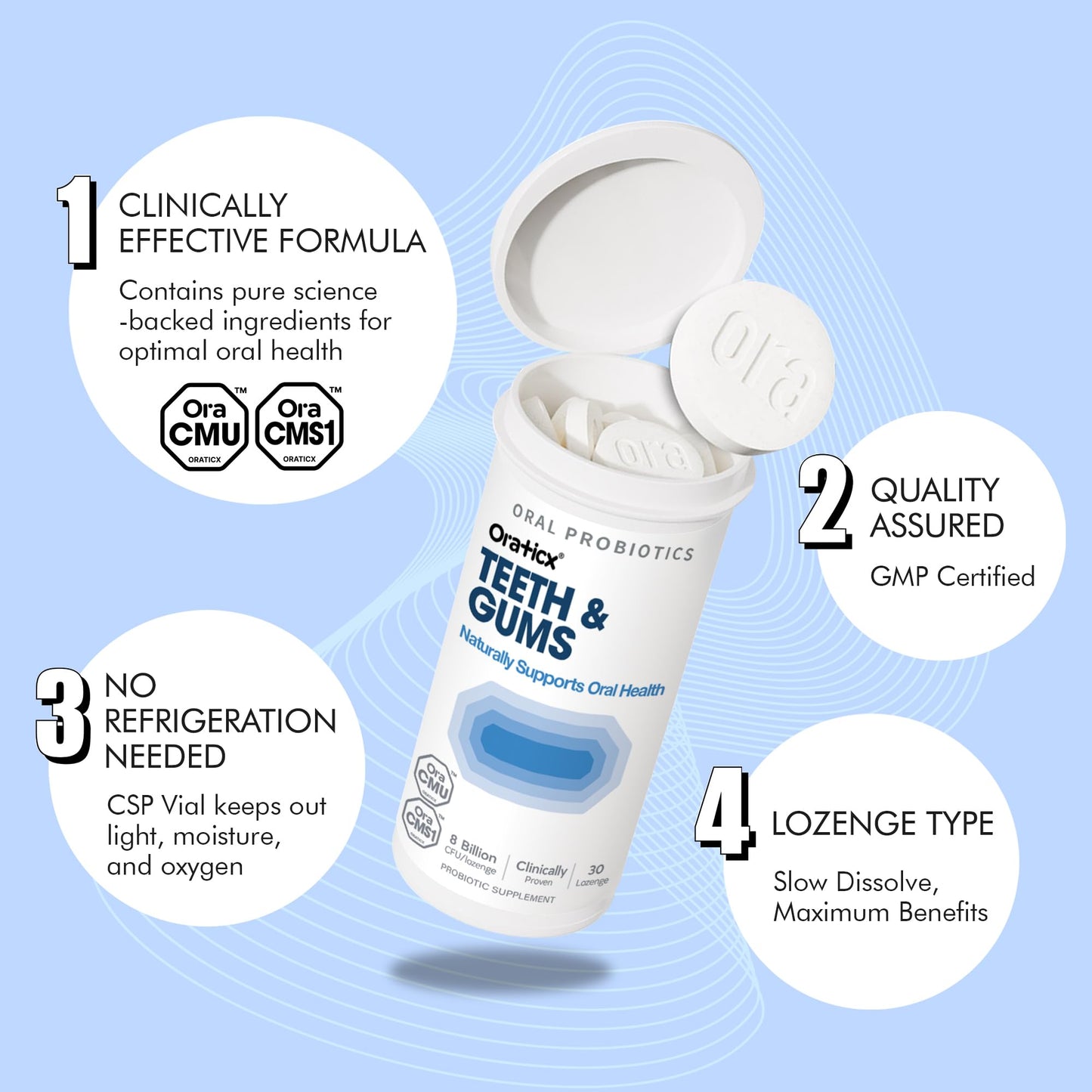 OraTicx Teeth & Gums Dental Probiotic, 8 Billion CFU - Naturally Supports Oral Health, Fresh Breath, and Immunity, Oral Probiotic Supplement, Grape Flavor 30 Lozenges 1-PK