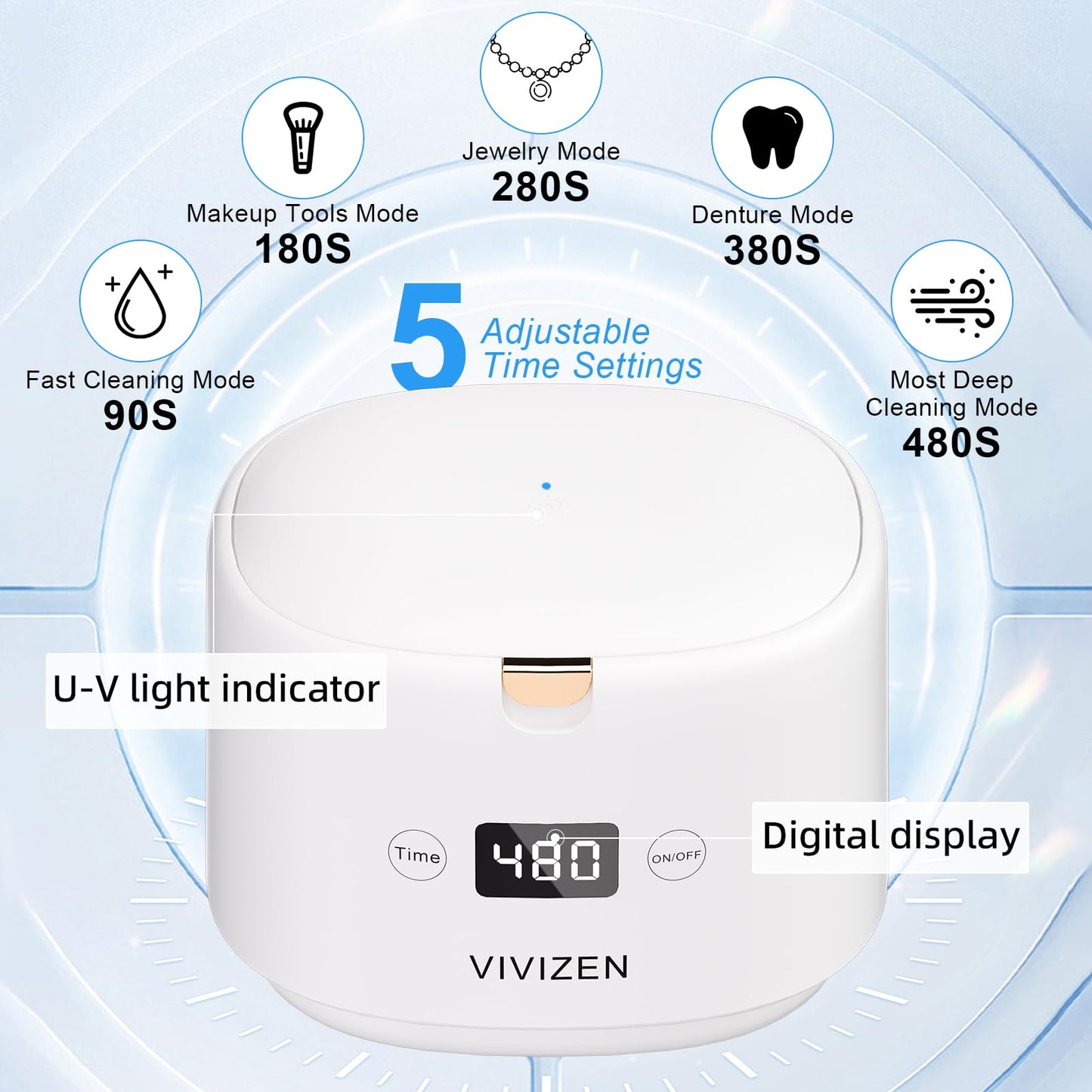 Ultrasonic Retainer Cleaner, Sonic Dental Cleaning Pod, Portable 30W/45kHz Machine for Dentures, Aligners, Braces, Mouth Guards, Jewelry (White)