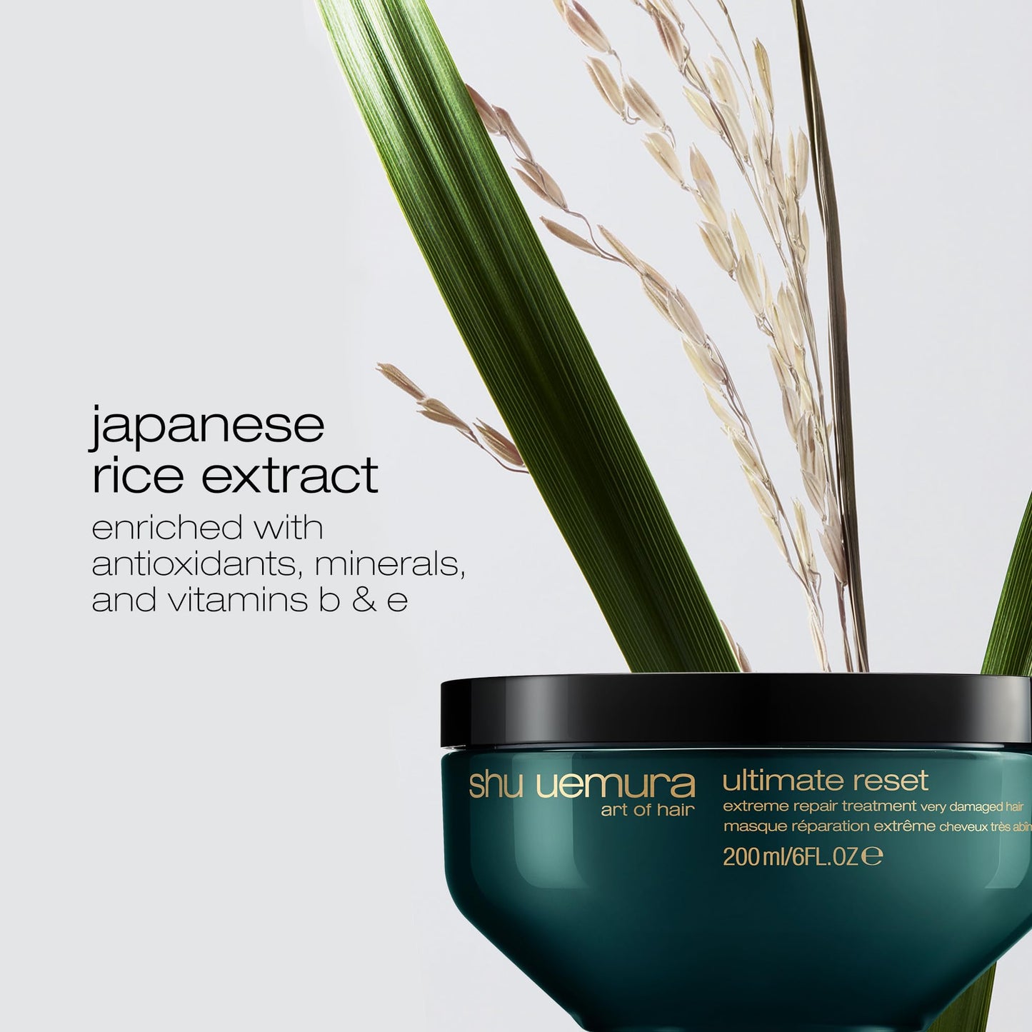 shu uemura art of hair Ultimate Reset Extreme Repair Hair Mask - Strengthens to Reduce Breakage and Split Ends, Deeply Conditions and Nourishes, With Japanese Rice Extract, 6 Fl Oz