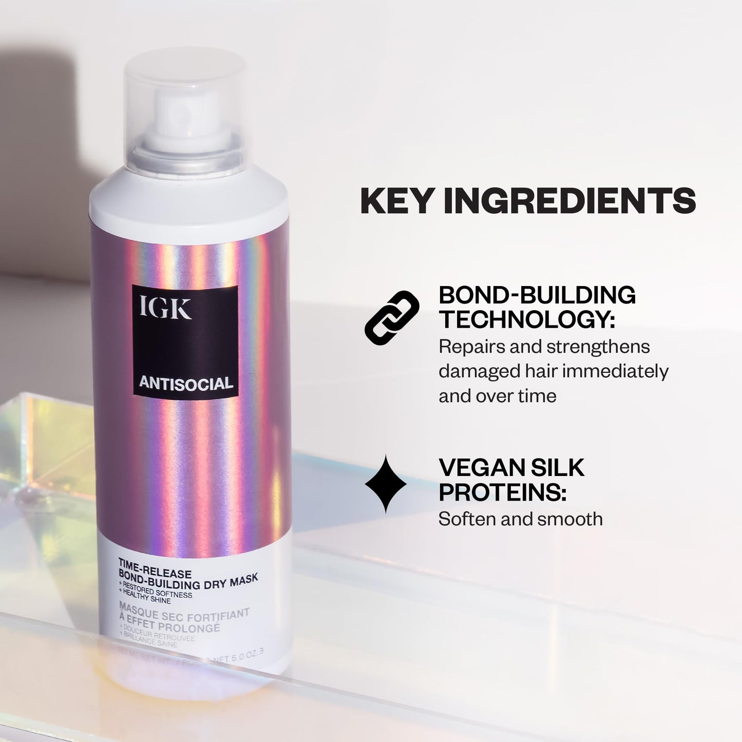 IGK Antisocial Bond-Building Dry Hair Mask, overnight dry hair mask for damaged hair, revive healthy hair, hair treatment, product for hair breakage, vegan protein treatment 5 Oz