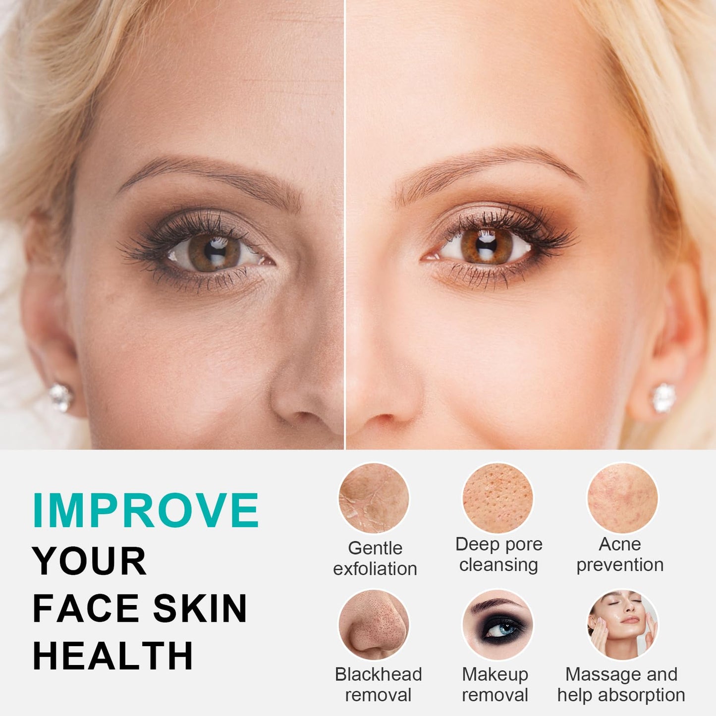 Facial Cleansing Brush, Waterproof Dual-Rotation Face Scrubber Exfoliator with 3 Brush Heads and 2 Adjustable Speeds, Rechargeable Exfoliating Face Brushes for Cleansing and Skin Care (Blue)