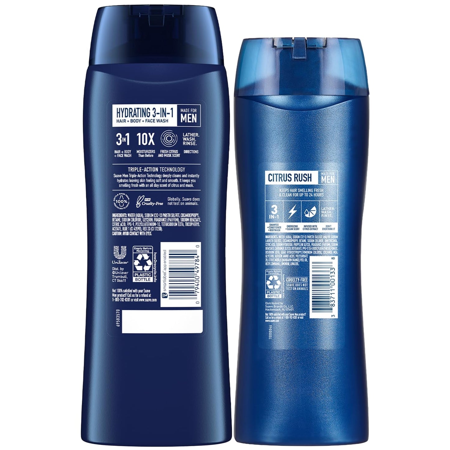 Suave Men 3-in-1 Variety 2-Pack – Hydrating Hair, Body, Face Wash + Citrus Rush Daily Clean Shampoo, Conditioner & Bodywash