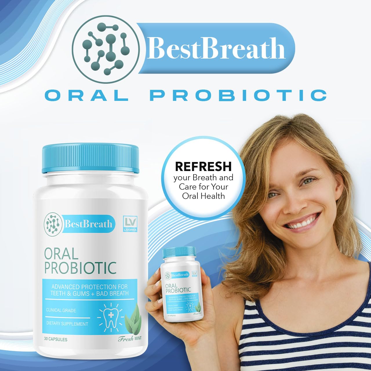 1 Pack - Best Breath - Best Breath Oral Probiotic, Best Breath Probiotic, Best Breath Pills, BestBreath, Best Breathe 30 Capsules For 1 Month, Best Breath Oral Probiotics For Mounth Bad Breath.