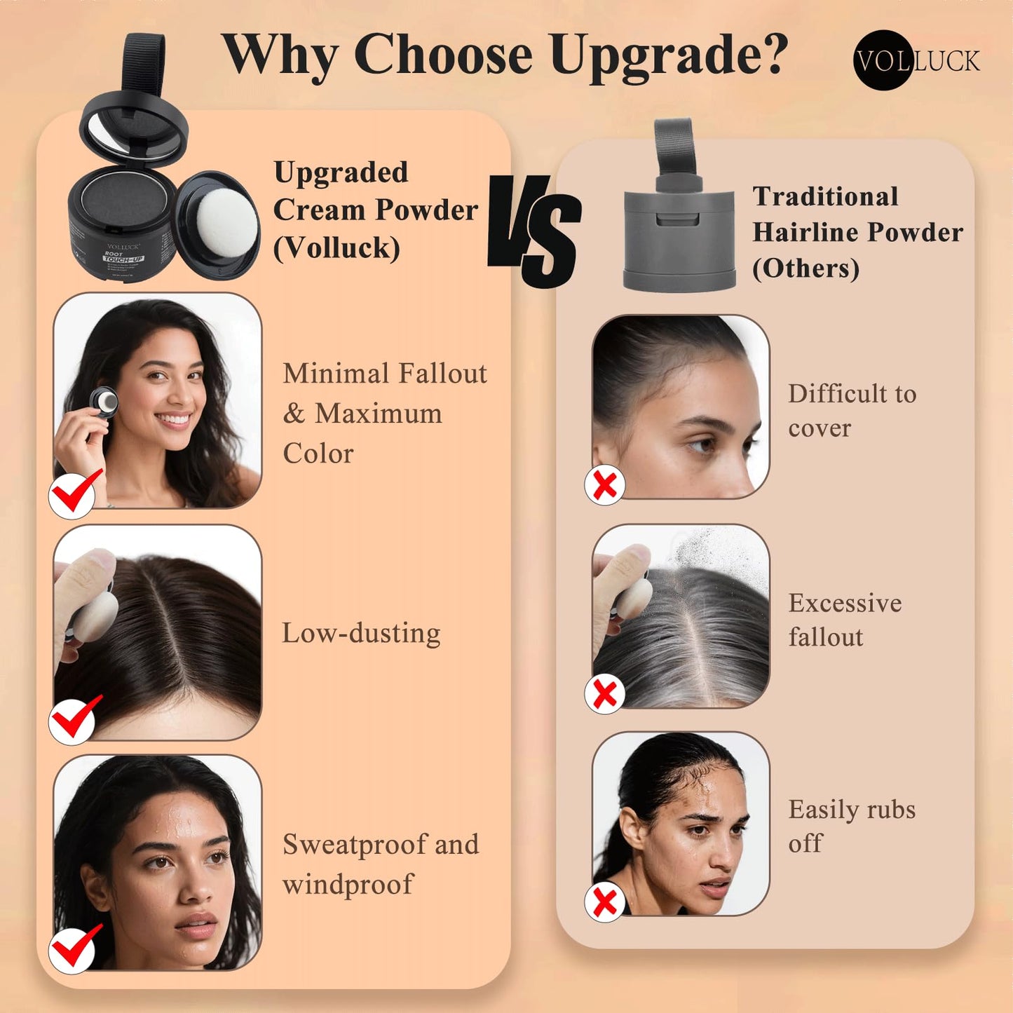 VOLLUCK Hairline Powder Instantly, Root Touch up Powder Hair Color Upgraded, Grey Root Cover up Conceals Hair Loss, Hairline Shadow for Women & Men for Thinning Hair Natural, Sweatproof (Medium Brown)