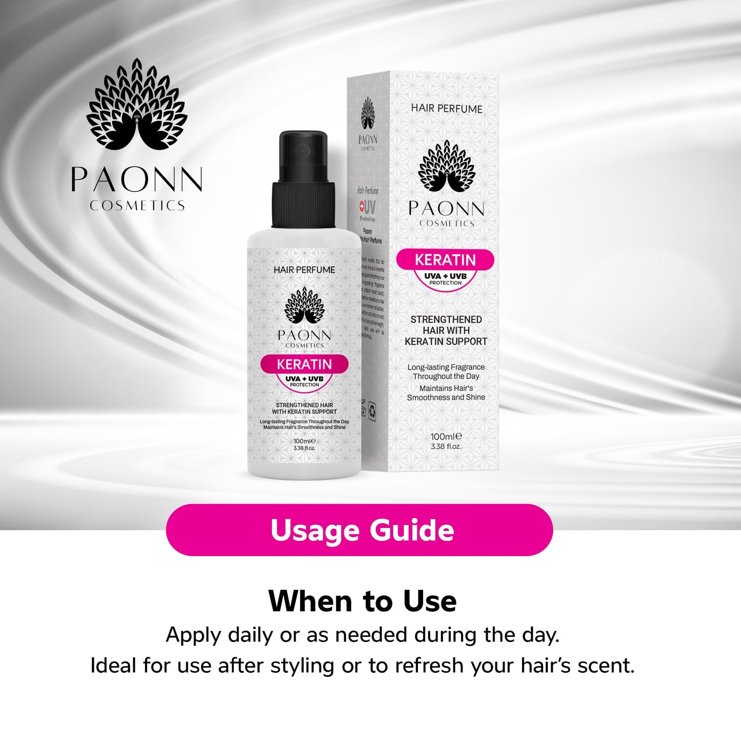 PAONN Keratin Hair Perfume, Keratin-Enriched Mist, UVA & UVB Protection Fragrance, Long-Lasting Scent, Hair Care Smoothness & Shine