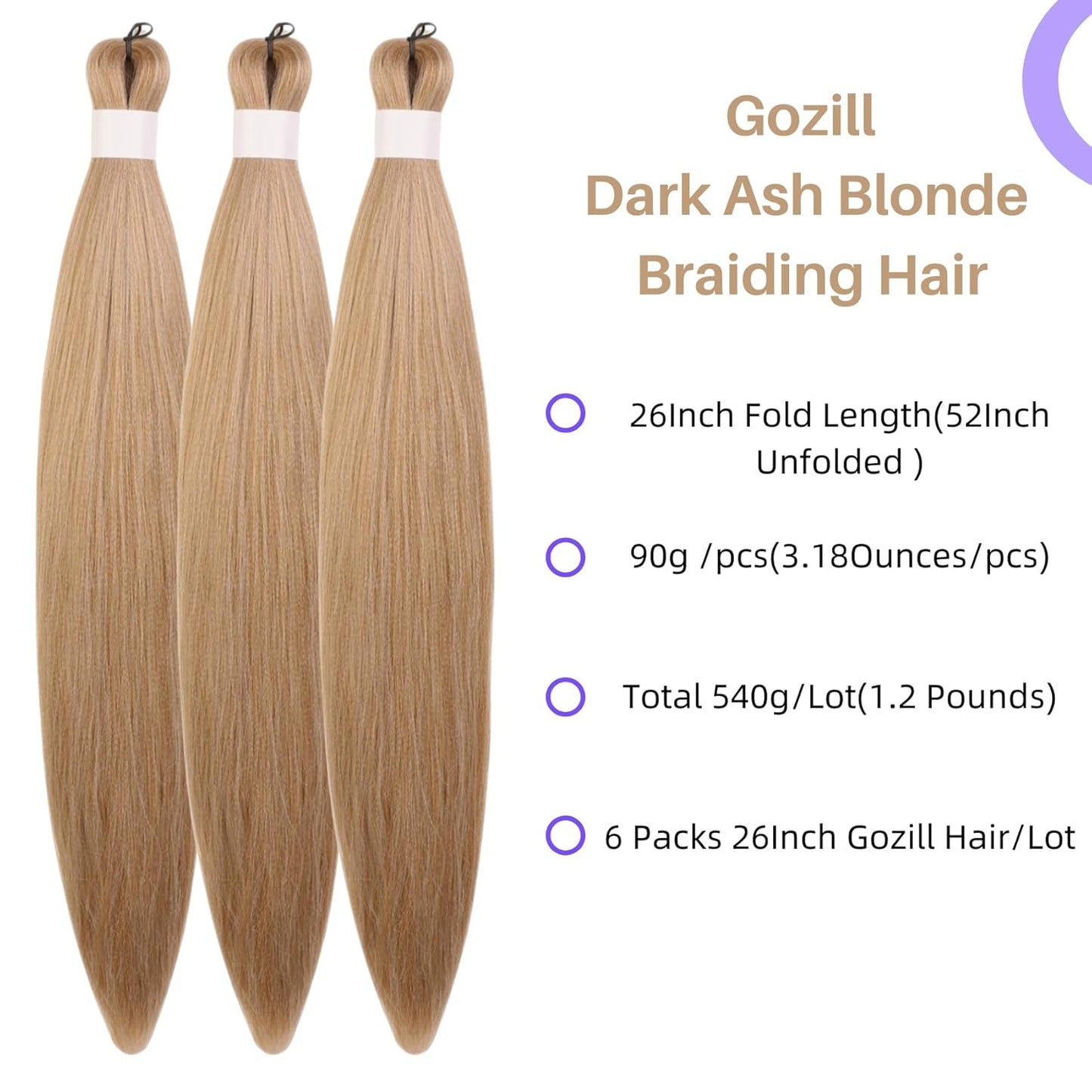 Ash Brown Pre-Stretched Knotless Braiding Hair Extensions - 6 Packs Synthetic Box Braids