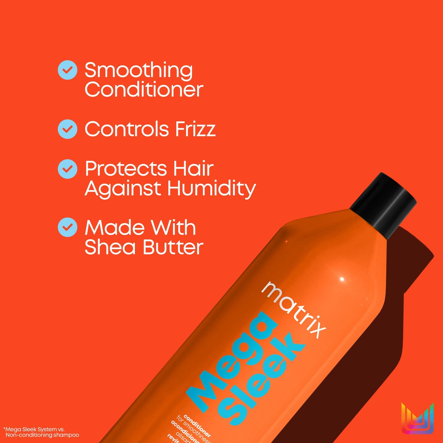 Matrix Mega Sleek Conditioner | Smoothing, Anti-Frizz, Detangling | For Dry, Damaged & Frizzy Hair | Salon Professional Conditioner | With Shea Butter | Vegan