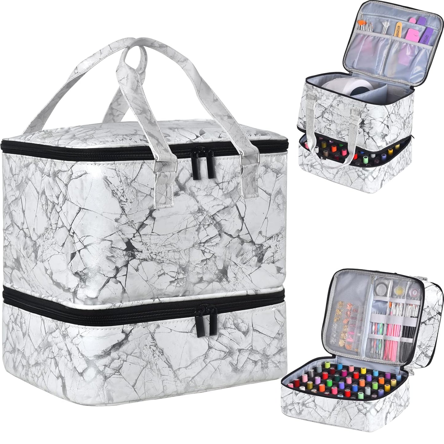 Nail Polish Organizer Bag with Travel Case for 30+ Bottles & Nail Lamp - Purple
