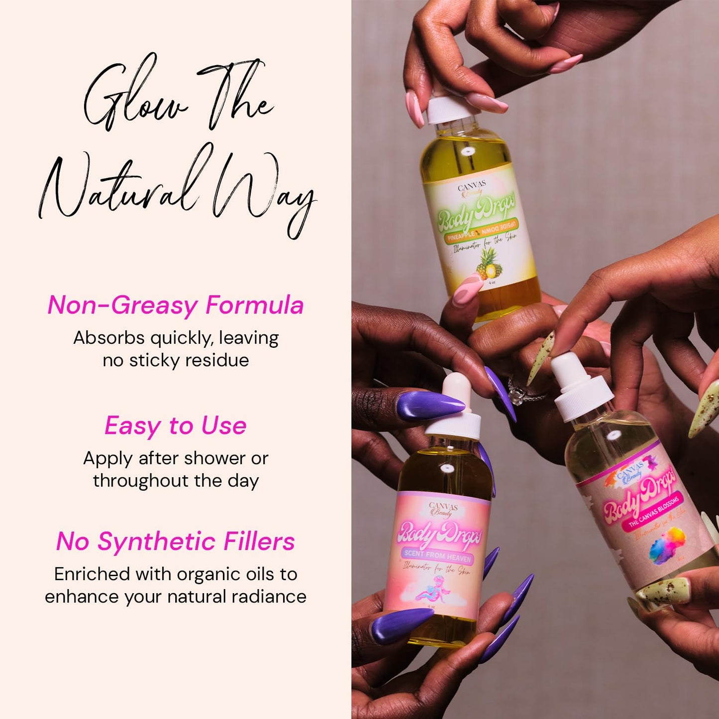 Canvas Beauty Body Drops, Halo Moon - With Coconut Oil, Jojoba Oil & Vitamin E