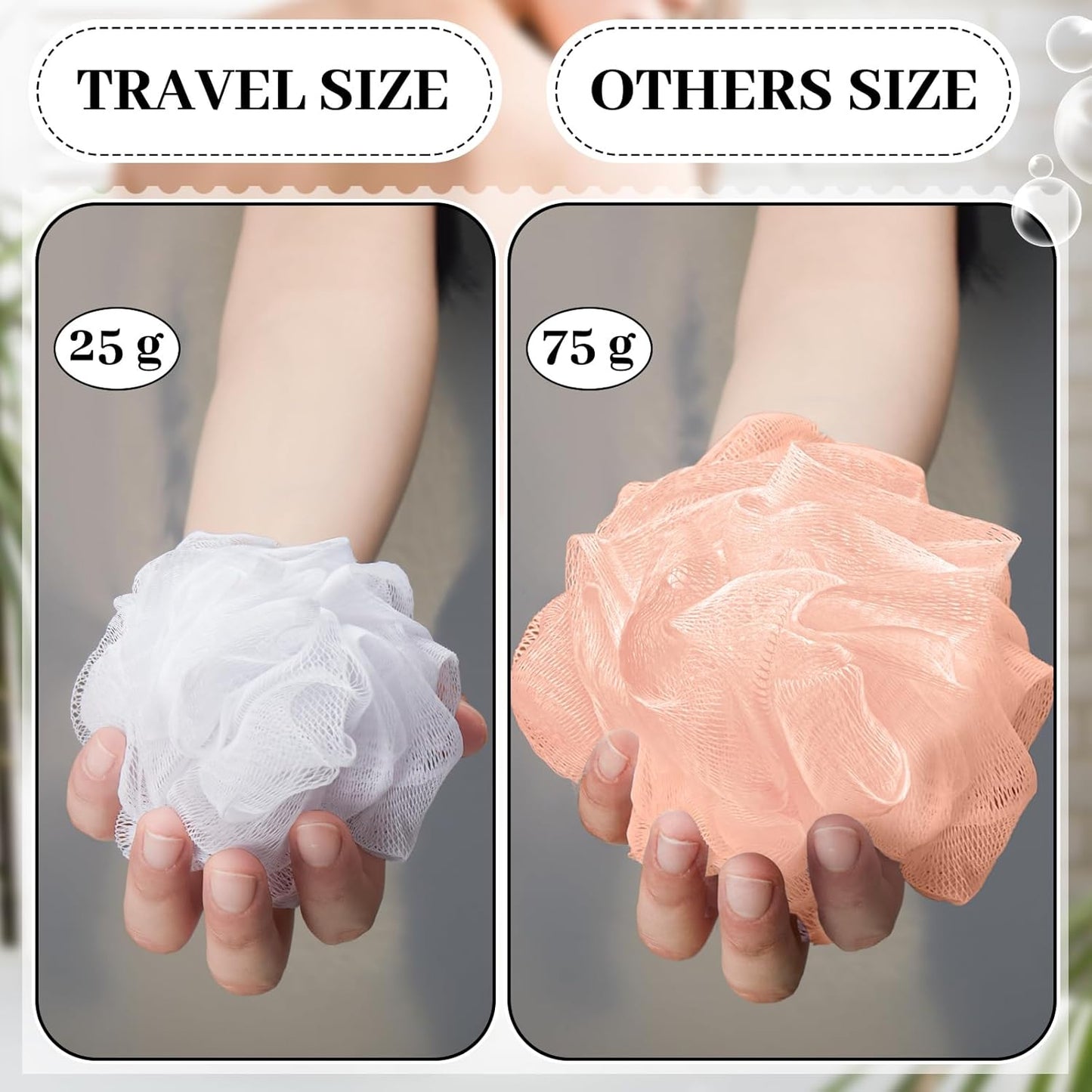 Travel Size Loofah Set - 12 Individually Wrapped Mini Bath Sponges with Case (Black, 25g)