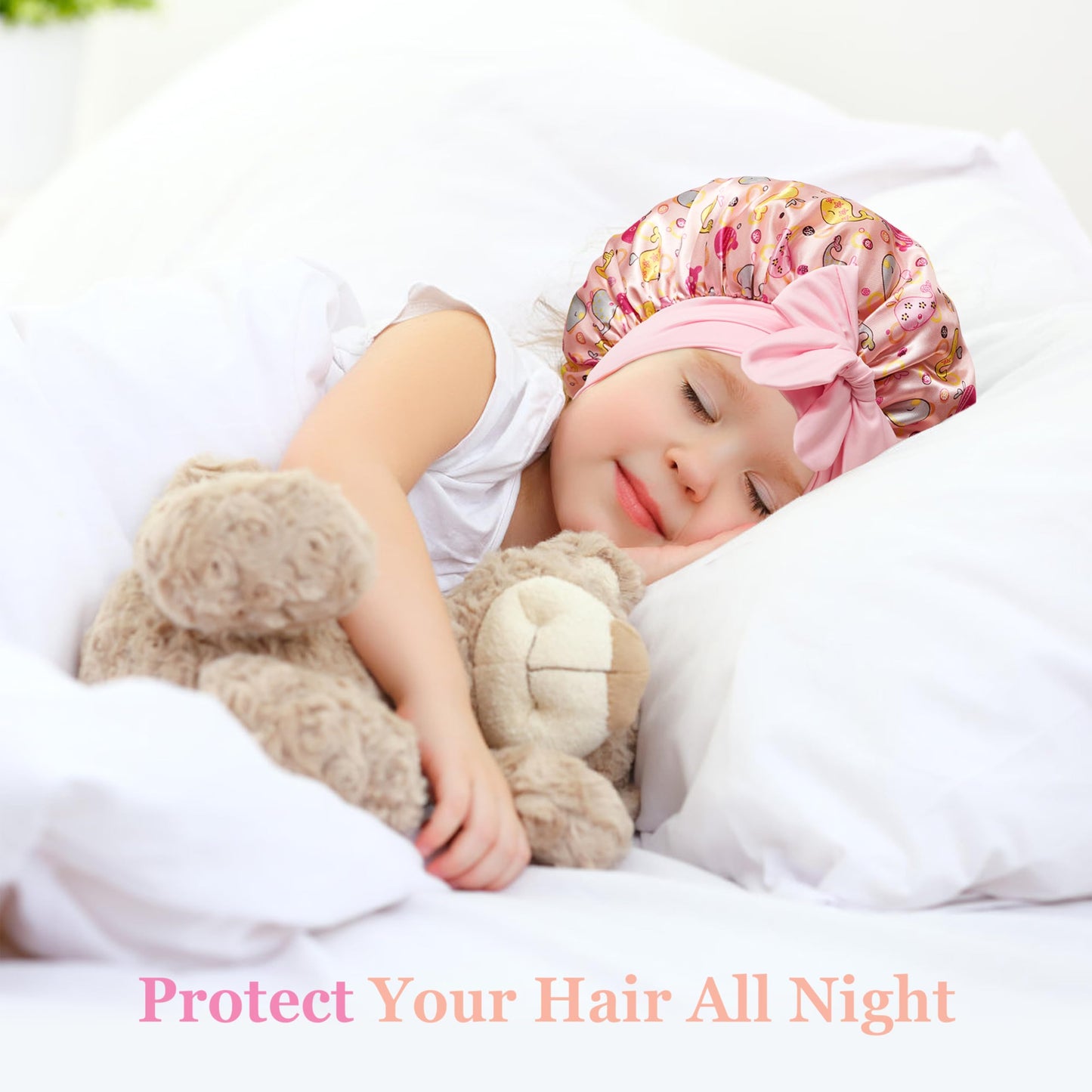 choshion Kids Bonnet for Girls, Satin Bonnet for Sleeping, One Size, Set of 2, Unisex-Kids, Hat