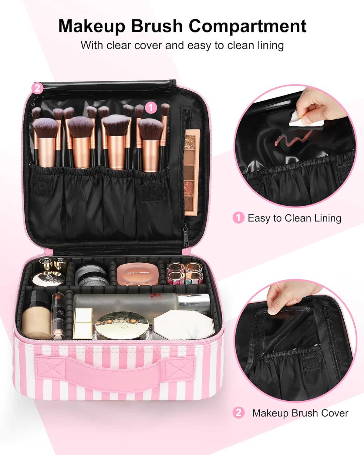 Relavel Portable Travel Makeup Case Organizer with Adjustable Dividers - Black Cosmetic Storage for Brushes, Toiletries & Jewelry