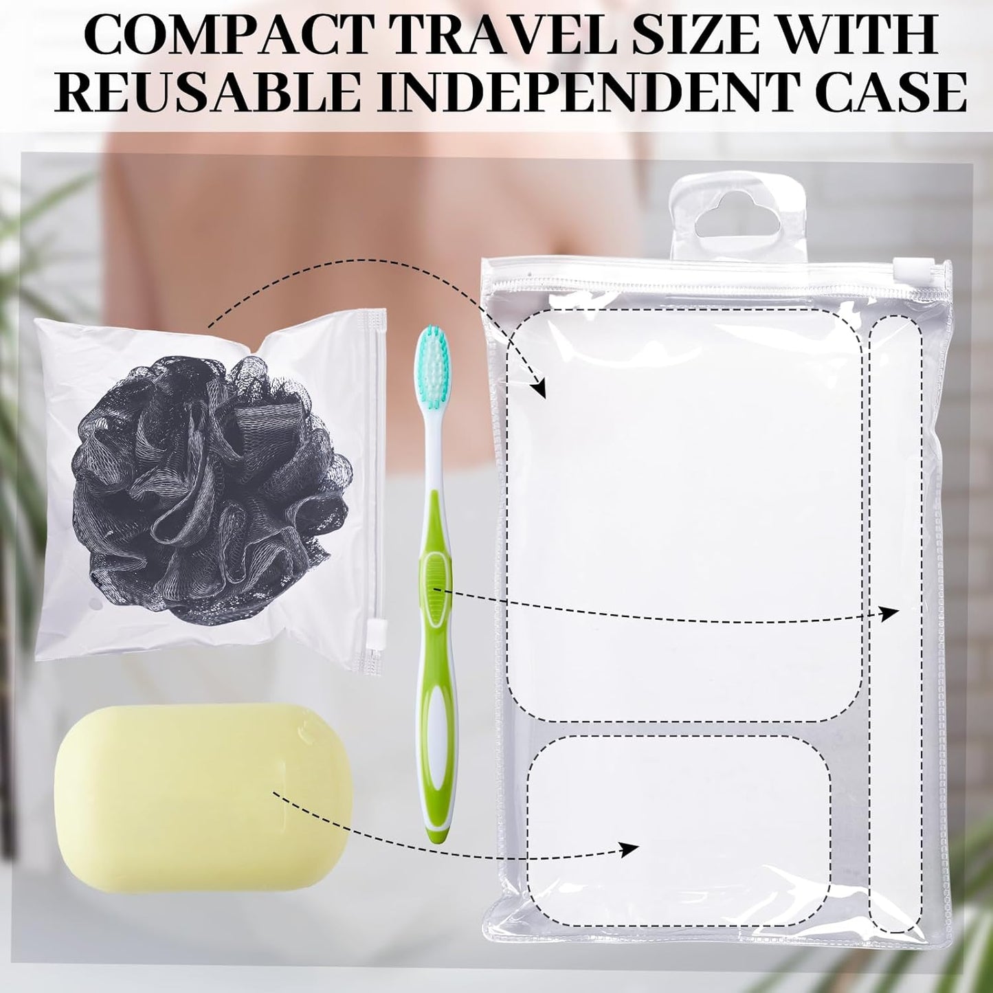 Travel Size Loofah Set - 12 Individually Wrapped Mini Bath Sponges with Case (Black, 25g)