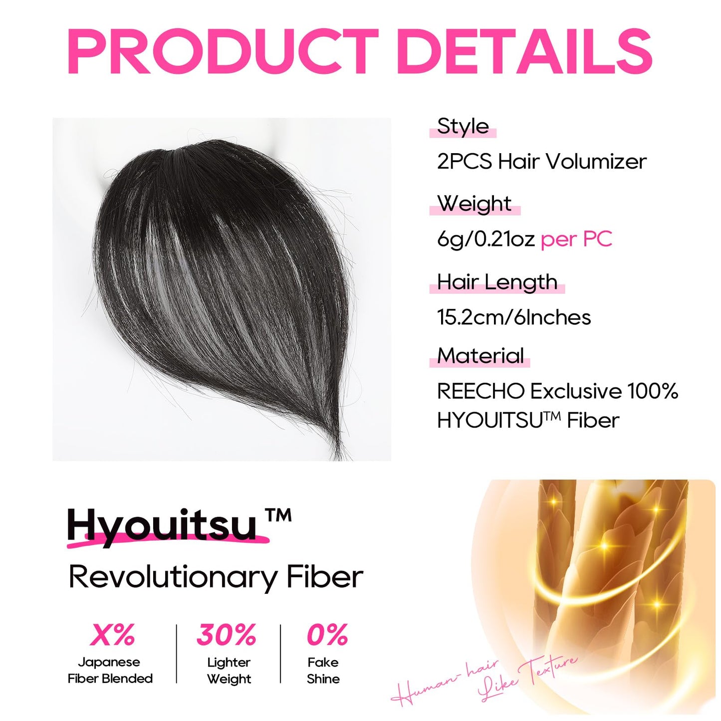 REECHO Clip in Hair Volumizer, 2PCS 6 inch Short Thick Clip in Hairpieces Adding Extra Volume Hair Extensions for Women - Black Brown