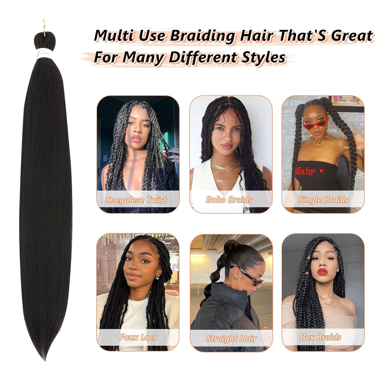 24-Inch Pre-Stretched Braiding Hair - 8 Packs Soft Yaki Texture for Crochet & Twists