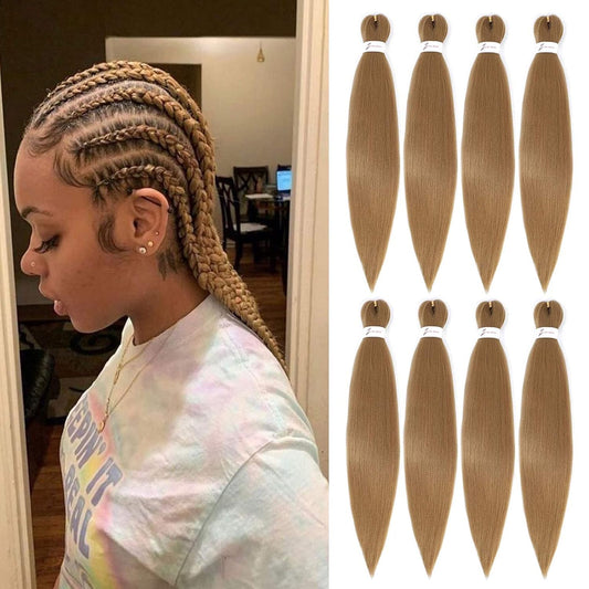 27" Honey Blonde Pre-Stretched Braiding Hair - 26 Inch, 8 Packs, Soft Yaki Extensions