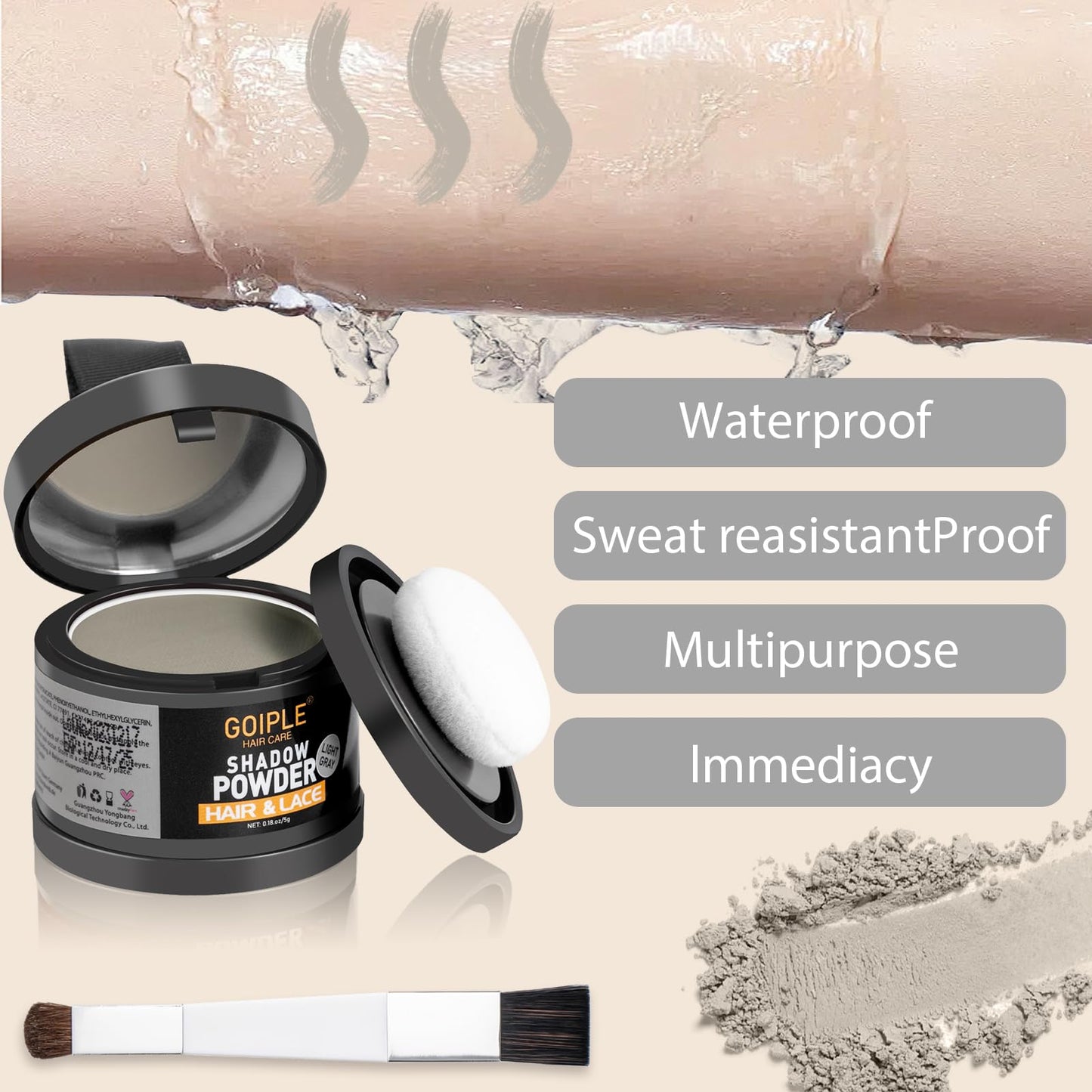 Lockmio Root Cover Up Powder for Women - Light Gray Hairline Powder for Bald Spots, Eyebrows, Beard Line, Light-Blonde Hair Fibers for Thinning Hair Shadow Powder 2 Pack