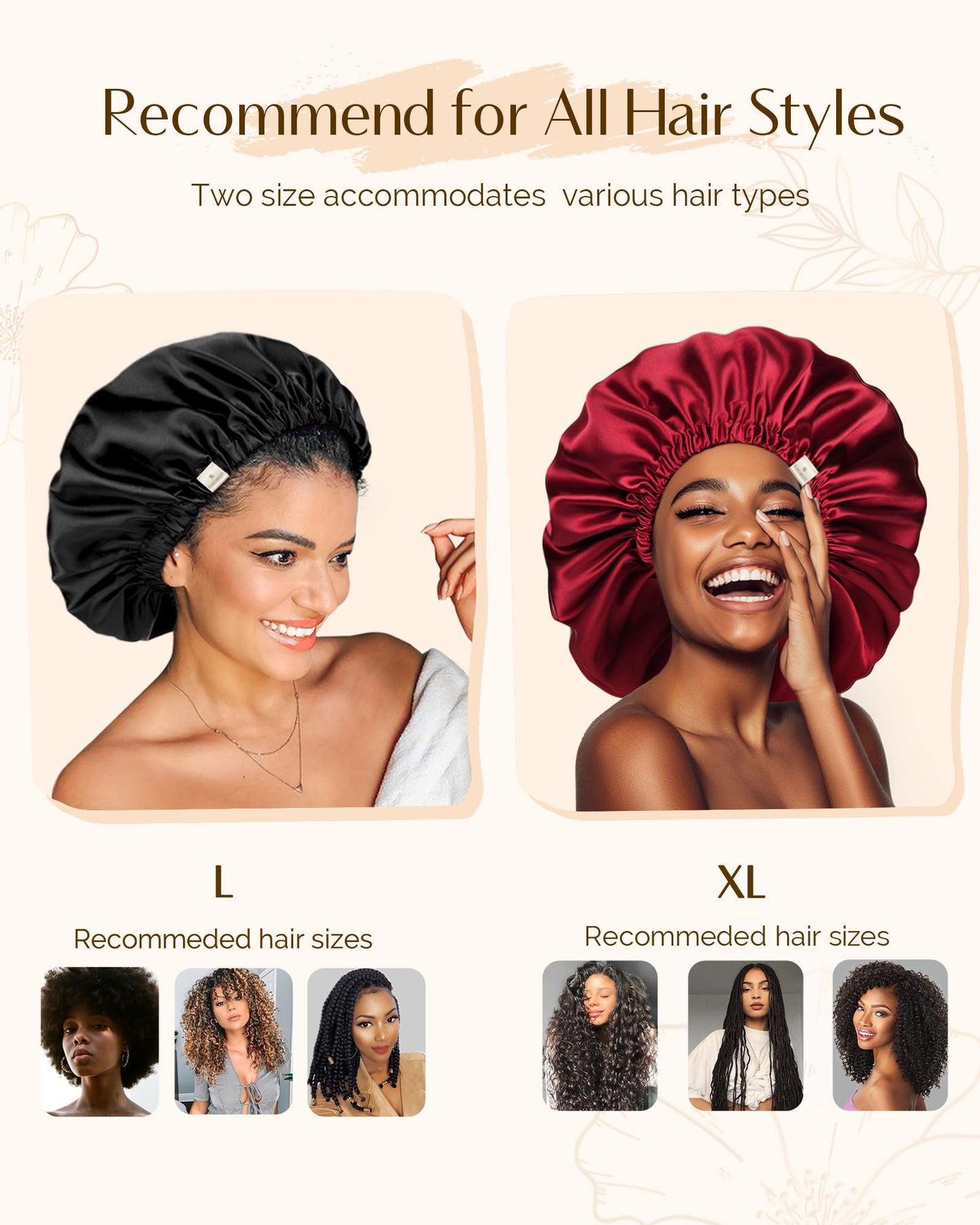 YANIBEST Satin Bonnet for Sleeping, Hair Bonnets for Women and Men, Double Layer Ajustable Silky Bonnet for Curly Braids Hair