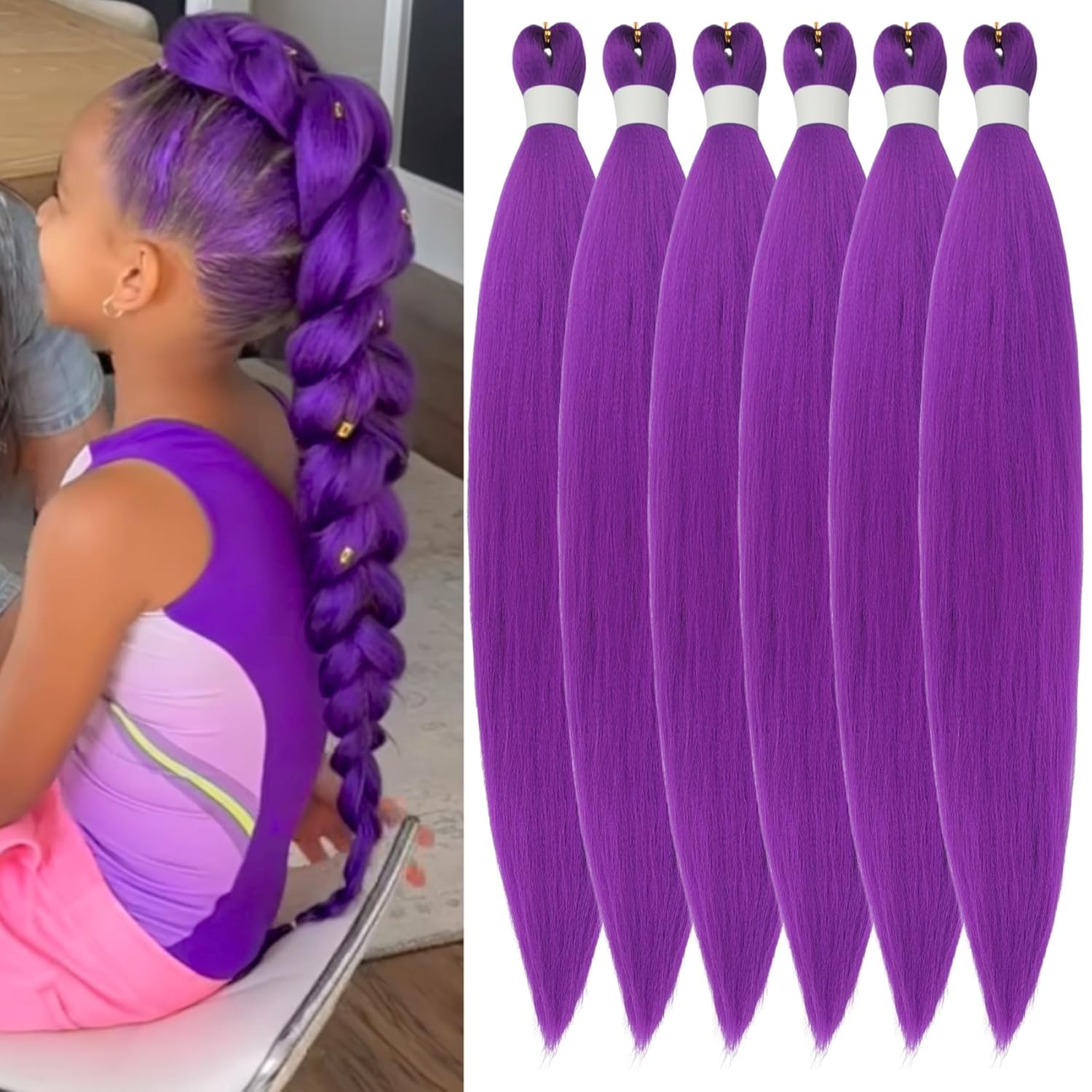 Ash Brown Pre-Stretched Knotless Braiding Hair Extensions - 6 Packs Synthetic Box Braids