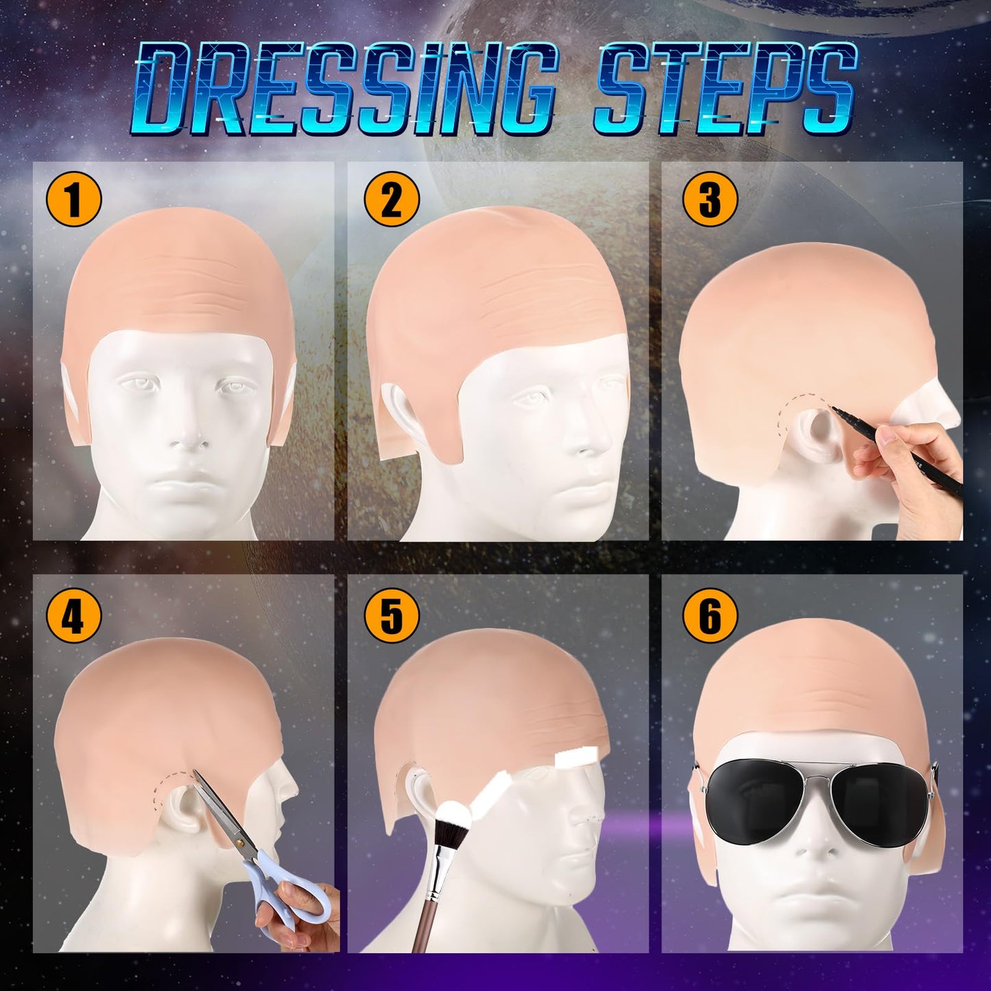 Mepase 1 Set Bald Caps with 1 Pair Glasses for Adults Men Nylon Bald Head Wig Cap Can Be Cut for Halloween Music Festivals Concerts Rap Star Party Cosplay(12.2 x 8.6 Inch)