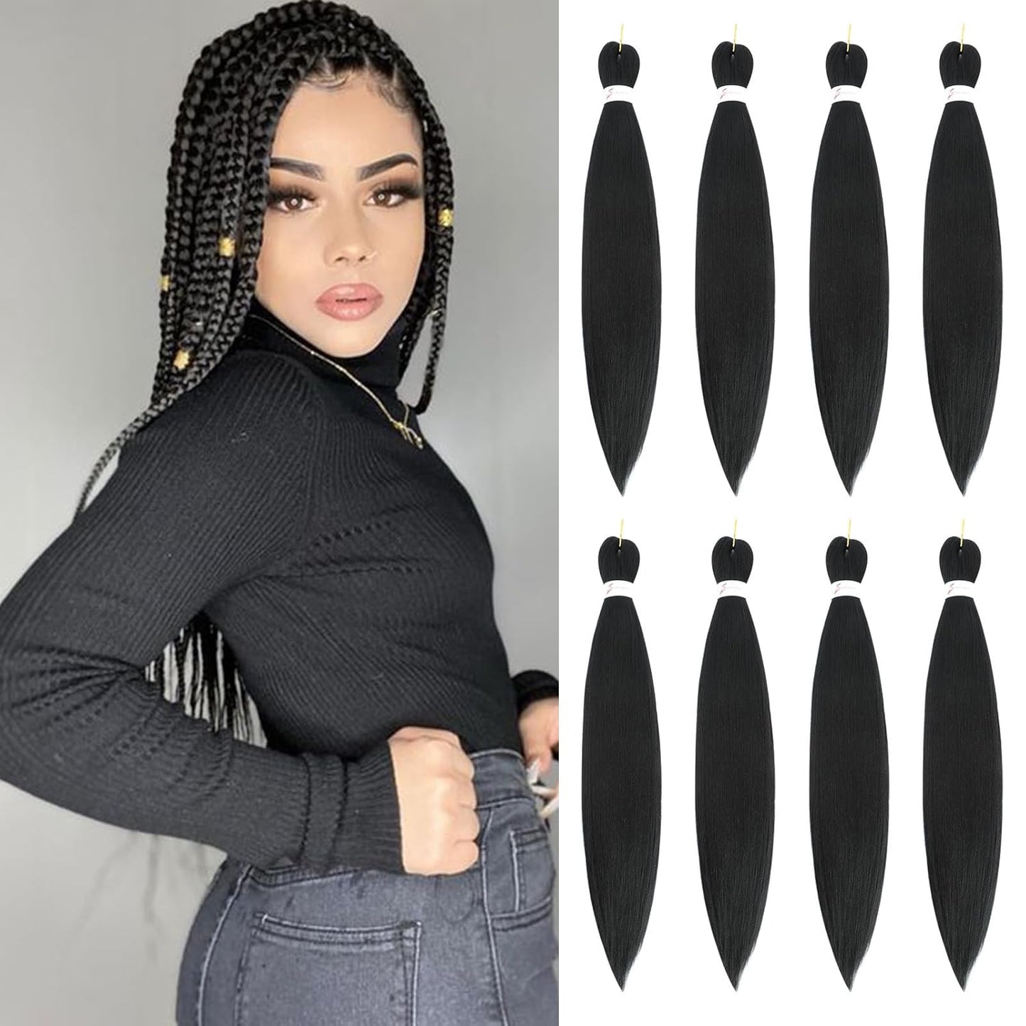24-Inch Pre-Stretched Braiding Hair - 8 Packs Soft Yaki Texture for Crochet & Twists