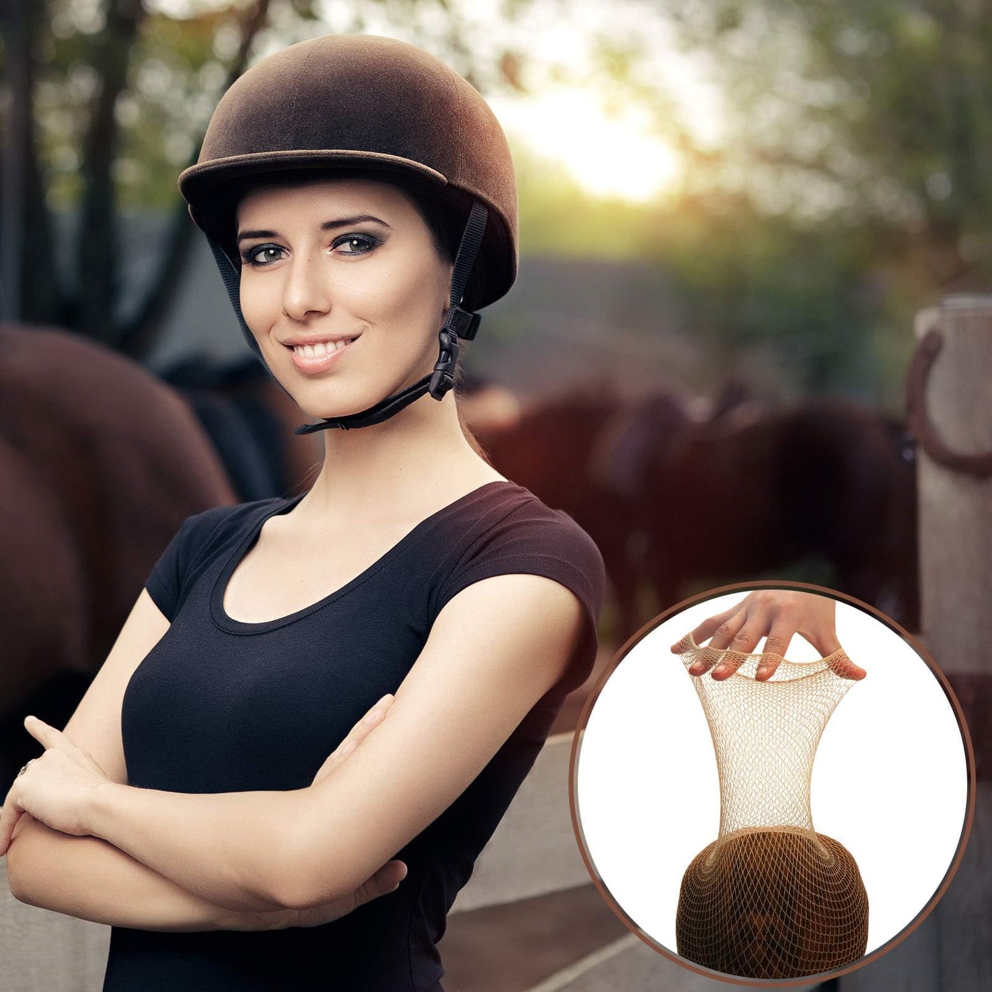 Yuxung 4 Pieces Equestrian Hair Net Women Ride Hair Net No Knot Cap Weaving Caps Wig for Long and Short(Light Brown)