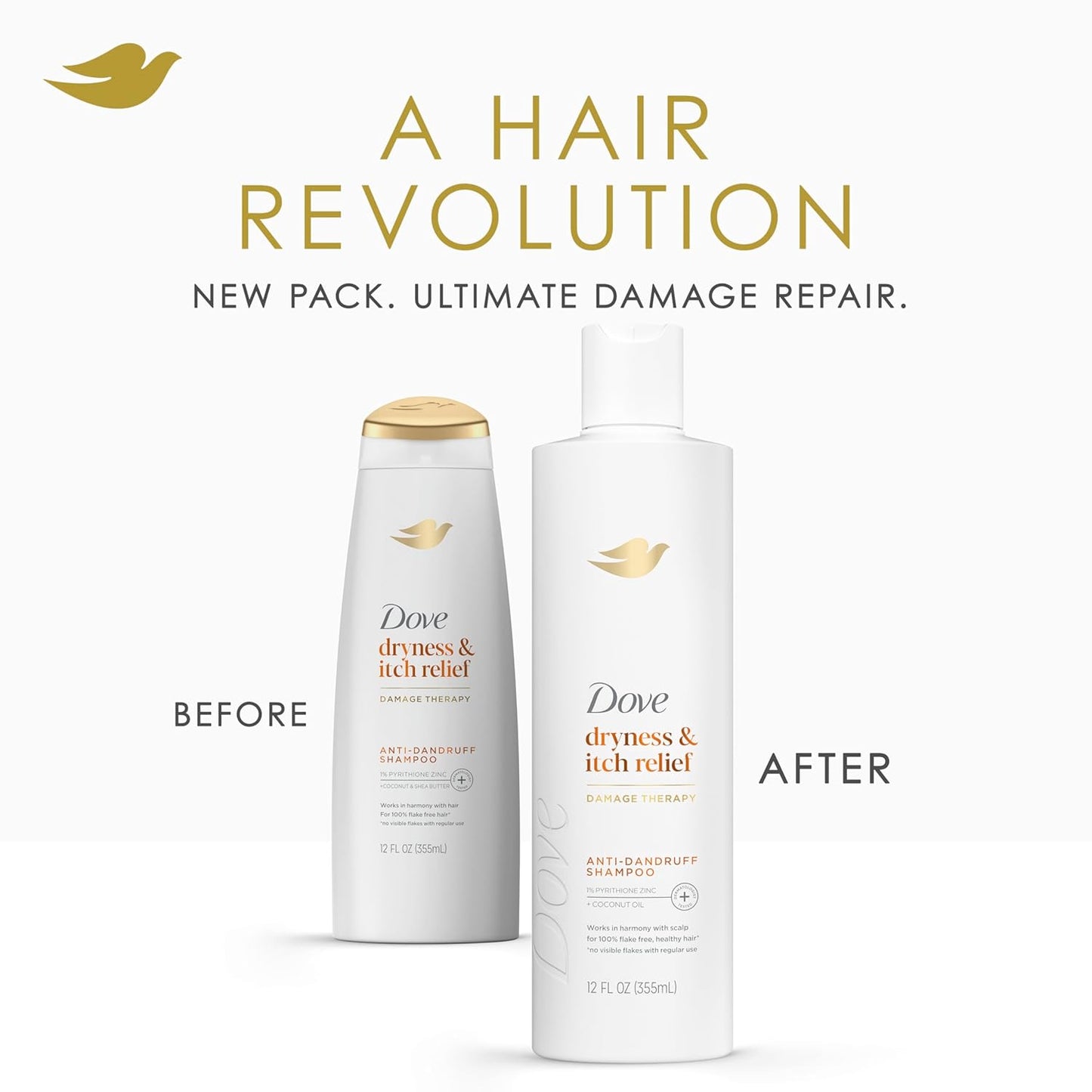 Anti-Dandruff Shampoo for Dryness & Itch Relief - Dove Dermacare Scalp, 3 Bottles (12 FL OZ Each)