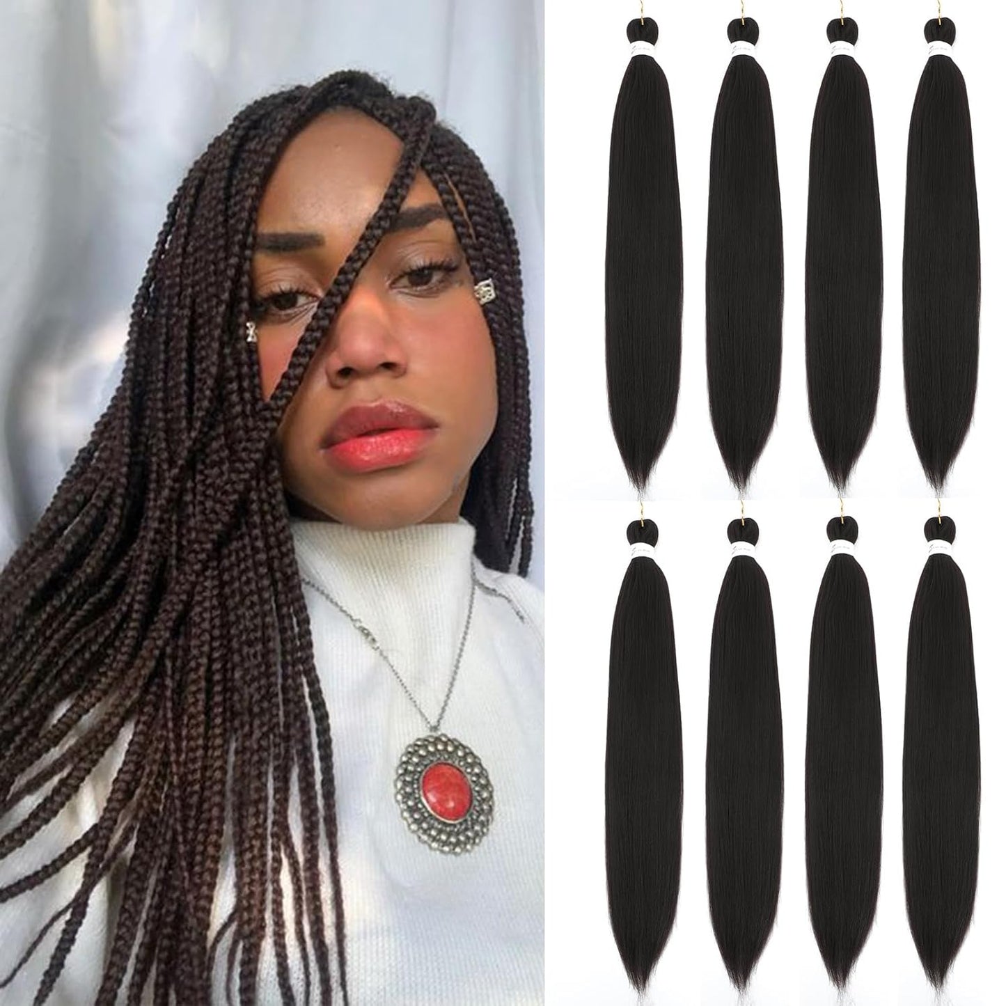 24-Inch Pre-Stretched Braiding Hair - 8 Packs Soft Yaki Texture for Crochet & Twists