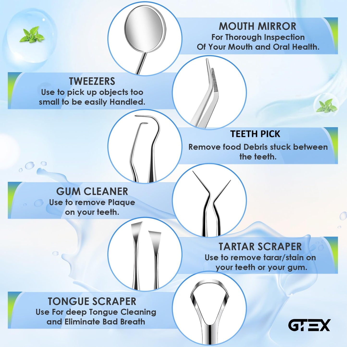 GTEX Dental Tools, Dental Pick, Plaque Remover for Teeth, Teeth Cleaning Tools, Plaque Tartar Remover for Teeth, Dental Picks for Teeth Cleaning, Teeth Cleaning Kit, Dentist Tools
