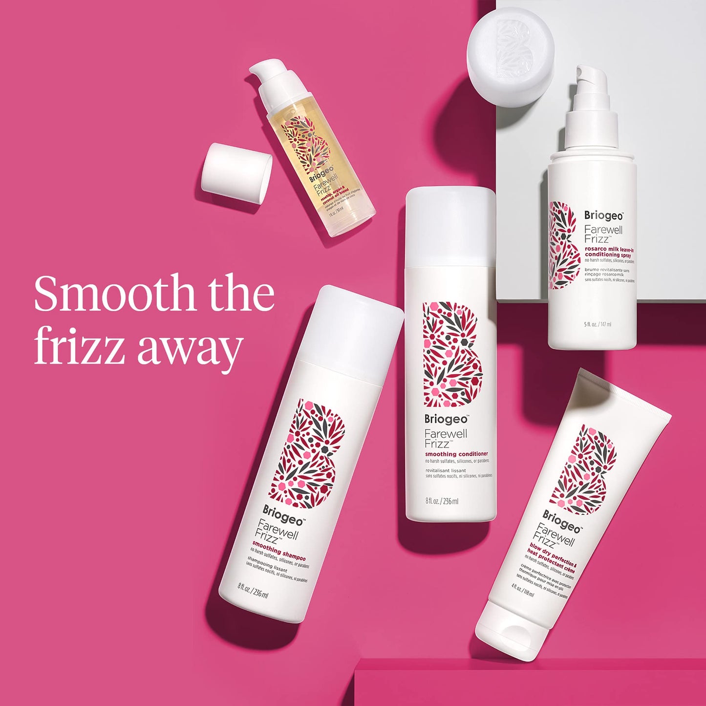 Briogeo Farewell Frizz Rosarco Milk Leave-In Conditioning Spray, Anti Frizz Leave In Conditioner for Curly Hair, Hair Detangler Spray & Hair Moisturizer with Argan Oil, Vegan, Cruelty-Free, 5 fl oz