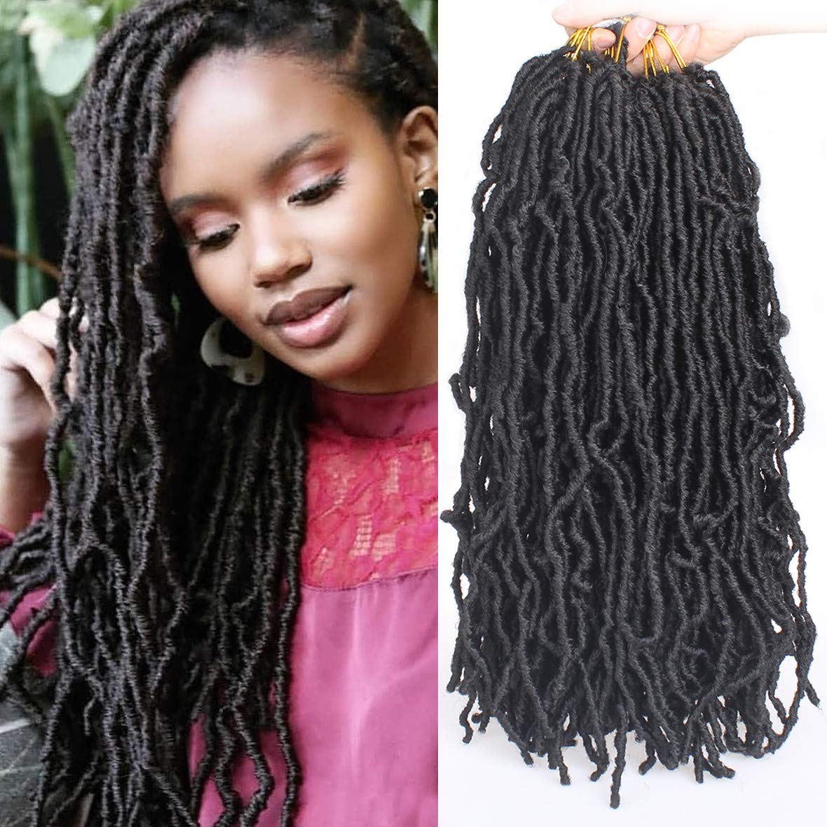 Faux Locs Crochet Hair - 18 Inch Pre-Looped 7 Packs Soft Natural Black Goddess Locs for Women
