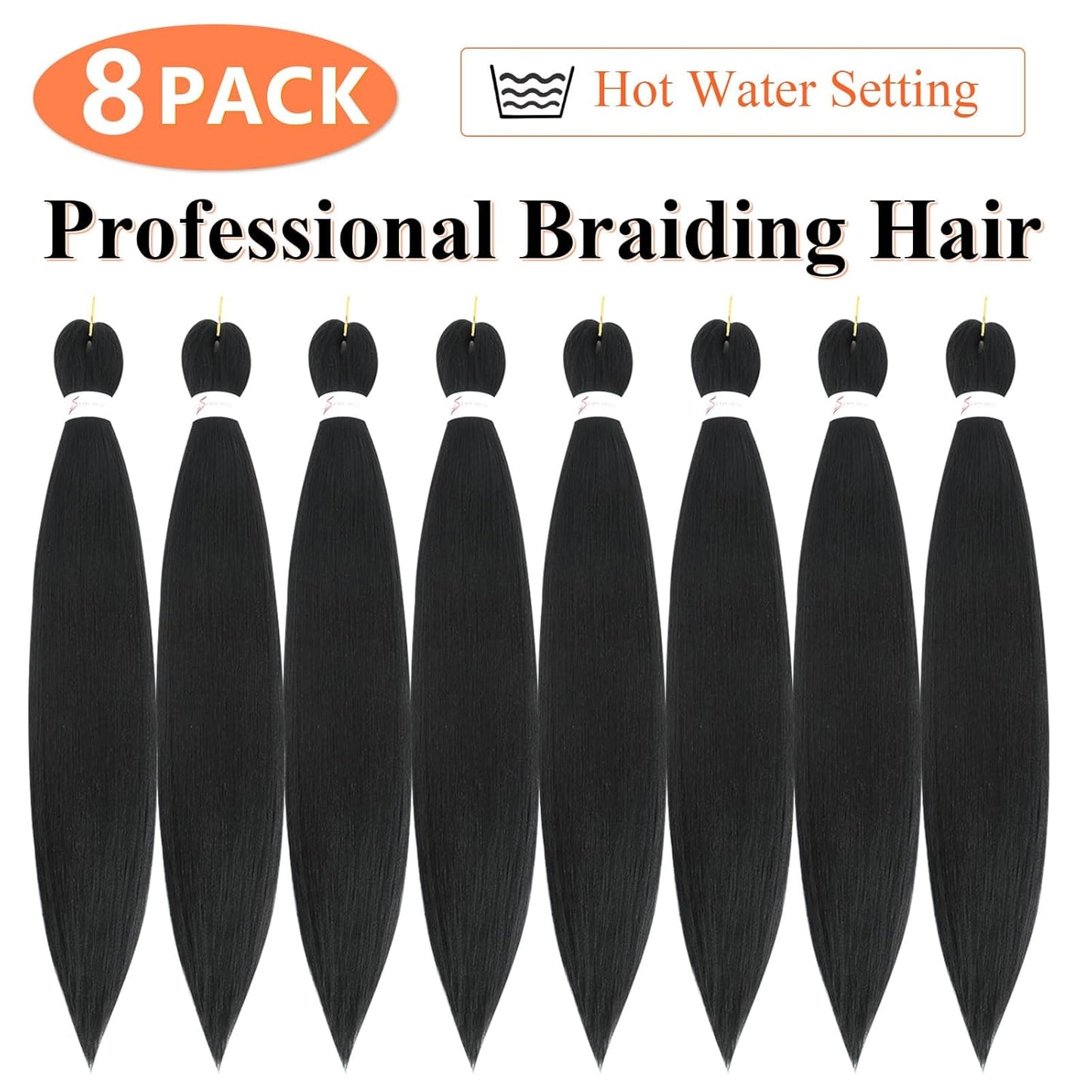 24-Inch Pre-Stretched Braiding Hair - 8 Packs Soft Yaki Texture for Crochet & Twists