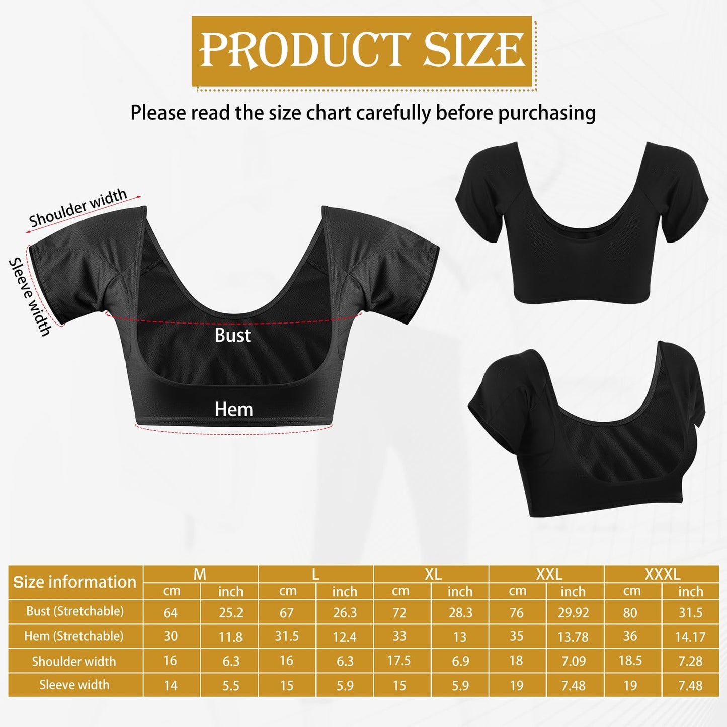 Zhanmai 3 Pcs Underarm Sweat Vest Armpit Sweat Proof Pads for Under Armpits Underarm Proof Pads for Women(Large, Black, White, Dark Gray)